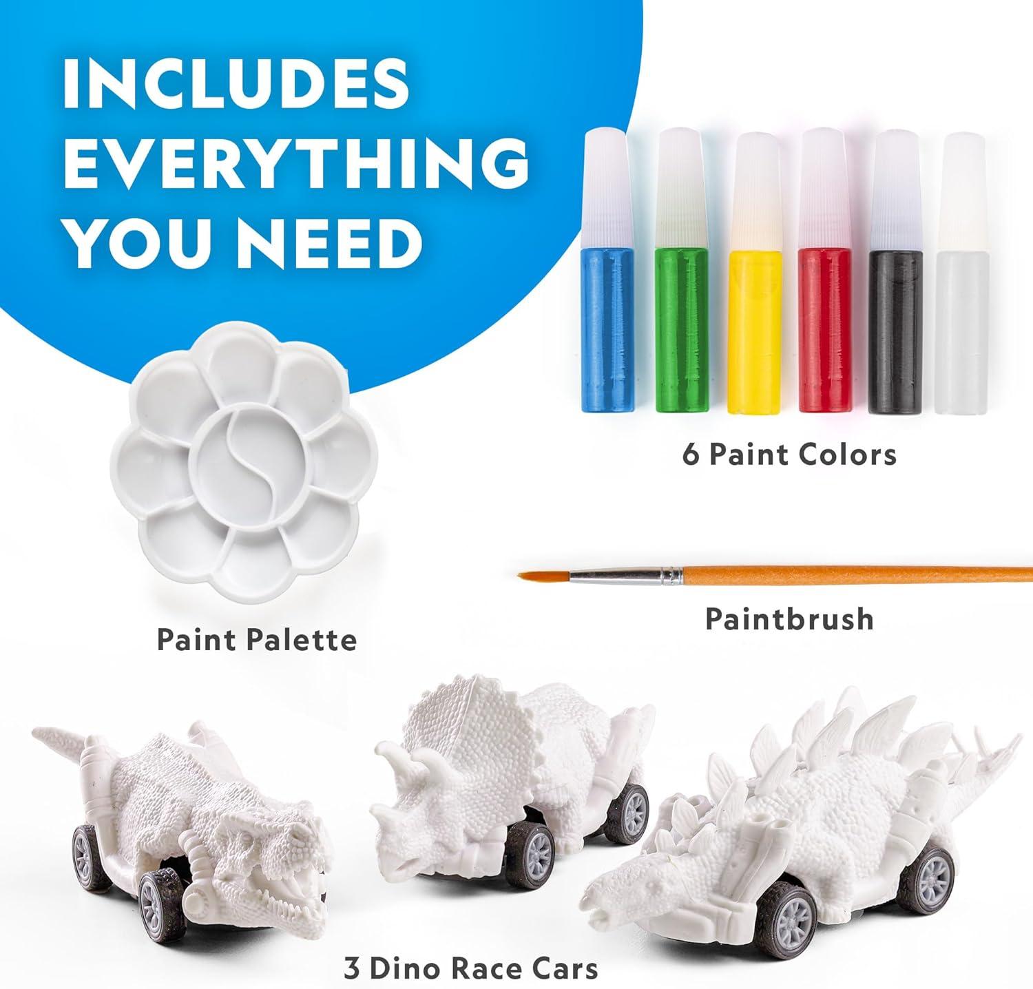 National Geographic Pull Back Dinosaur Race Cars Craft Kit – Paint 3 Dino Racecars with 6 Paint Colors, Dinosaur Toys for Kids, Kids Painting Kit, Arts & Crafts for Kids