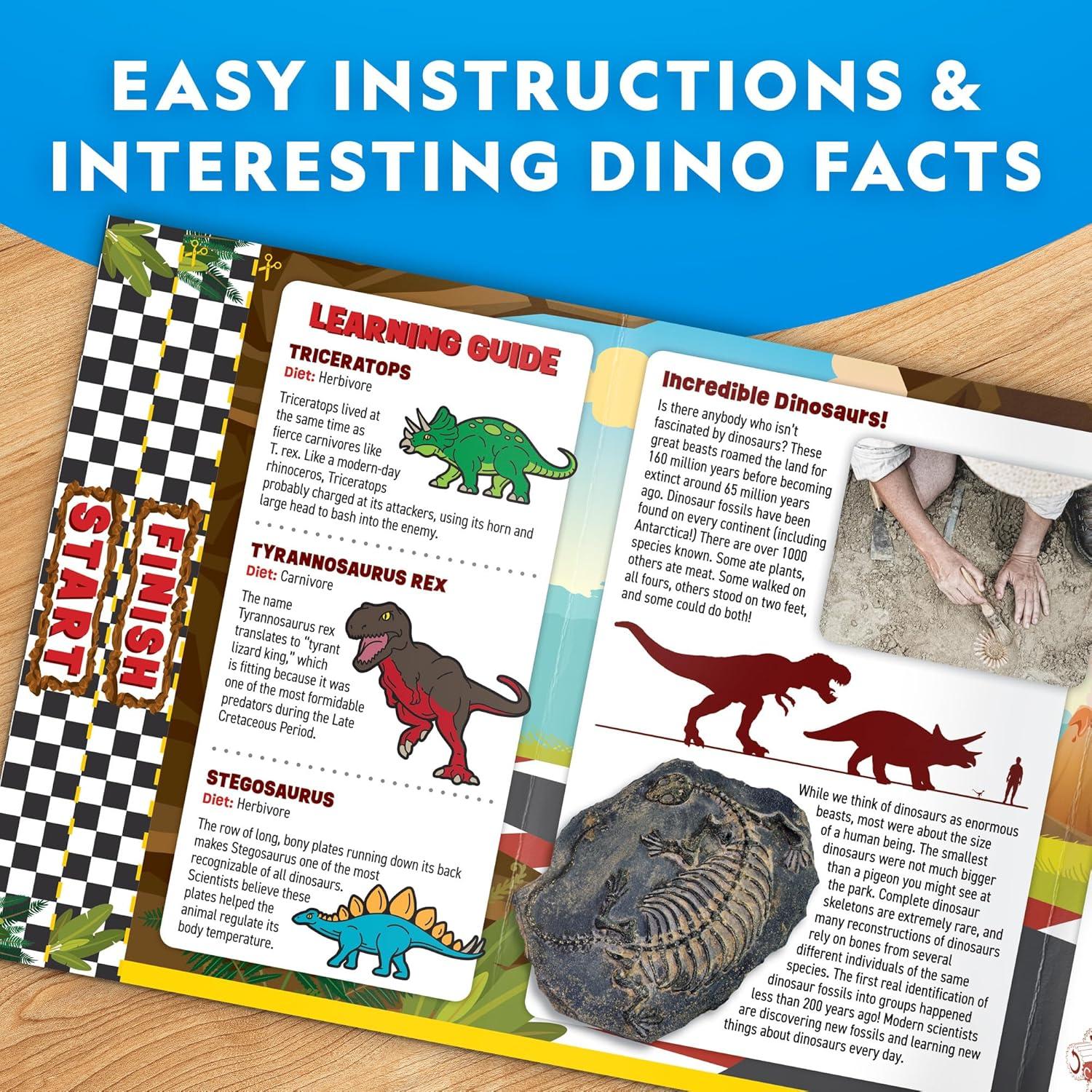National Geographic Pull Back Dinosaur Race Cars Craft Kit – Paint 3 Dino Racecars with 6 Paint Colors, Dinosaur Toys for Kids, Kids Painting Kit, Arts & Crafts for Kids