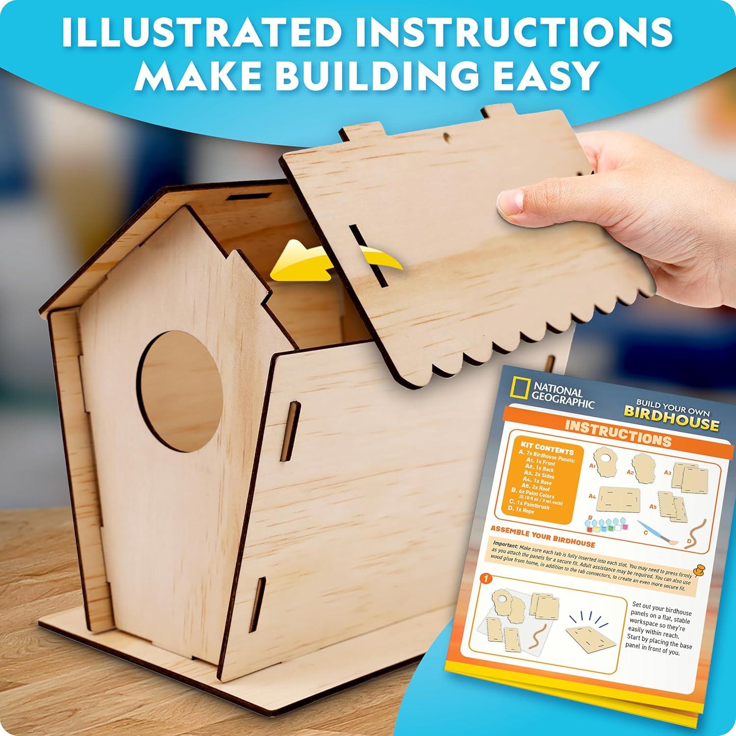 National Geographic Build a Bee Habitat Craft Kit for Kids – Paint & Build a House for Mason Bees, Outdoor Arts & Crafts, Nature Learning Activity, DIY Pollinator Garden Craft, Solitary Bee Hotel(DIY Birdhouse)