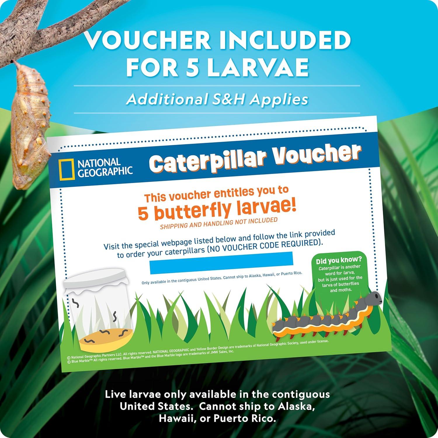 National Geographic Butterfly Growing Kit – Butterfly Habitat Kit with Voucher to Redeem 5 Caterpillars (S&H Not Included), Butterfly Cage, Feeder (Amazon Exclusive)(Ultimate Butterfly Kit)