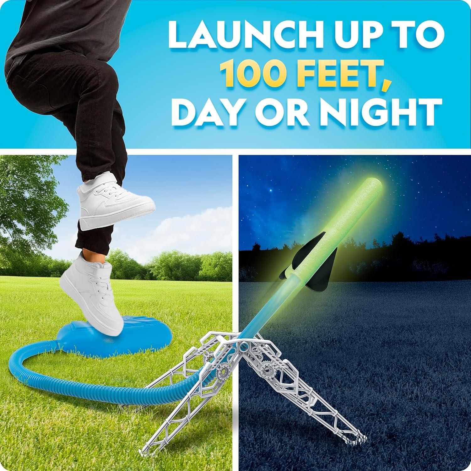 National Geographic Air Rocket Launcher Science Kit – Jump & Launch Glow-in-the-Dark Foam Rockets up to 100 Feet, Outdoor Toys for Kids 8–12, Backyard STEM Activity with Adjustable Launch Base(Glow in the Dark Rocket Launcher)