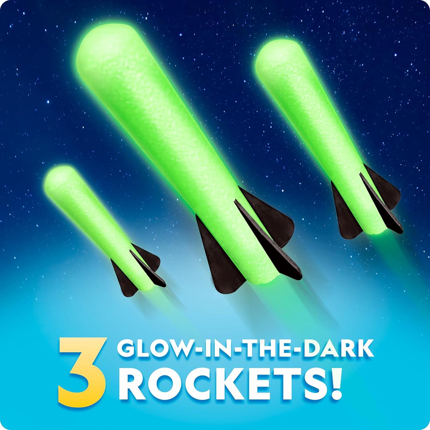 National Geographic Air Rocket Launcher Science Kit – Jump & Launch Glow-in-the-Dark Foam Rockets up to 100 Feet, Outdoor Toys for Kids 8–12, Backyard STEM Activity with Adjustable Launch Base(Glow in the Dark Rocket Launcher)