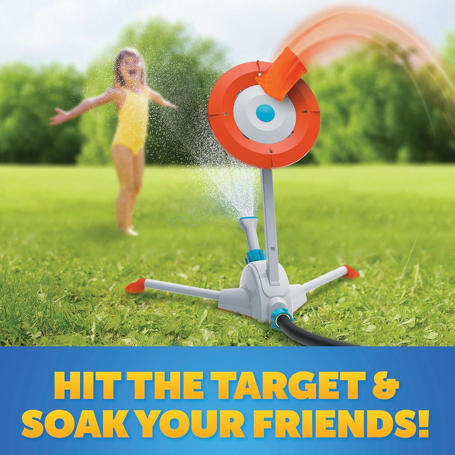 Blue Marble Toss ‘N Soak Outdoor Sprinkler Game – Outdoor Water Play, Toss A Bean Bag & Soak Your Friends for Backyard Water Fun, Connects to Garden Hose, Kids Sprinklers for Yard, Yard Water Toys