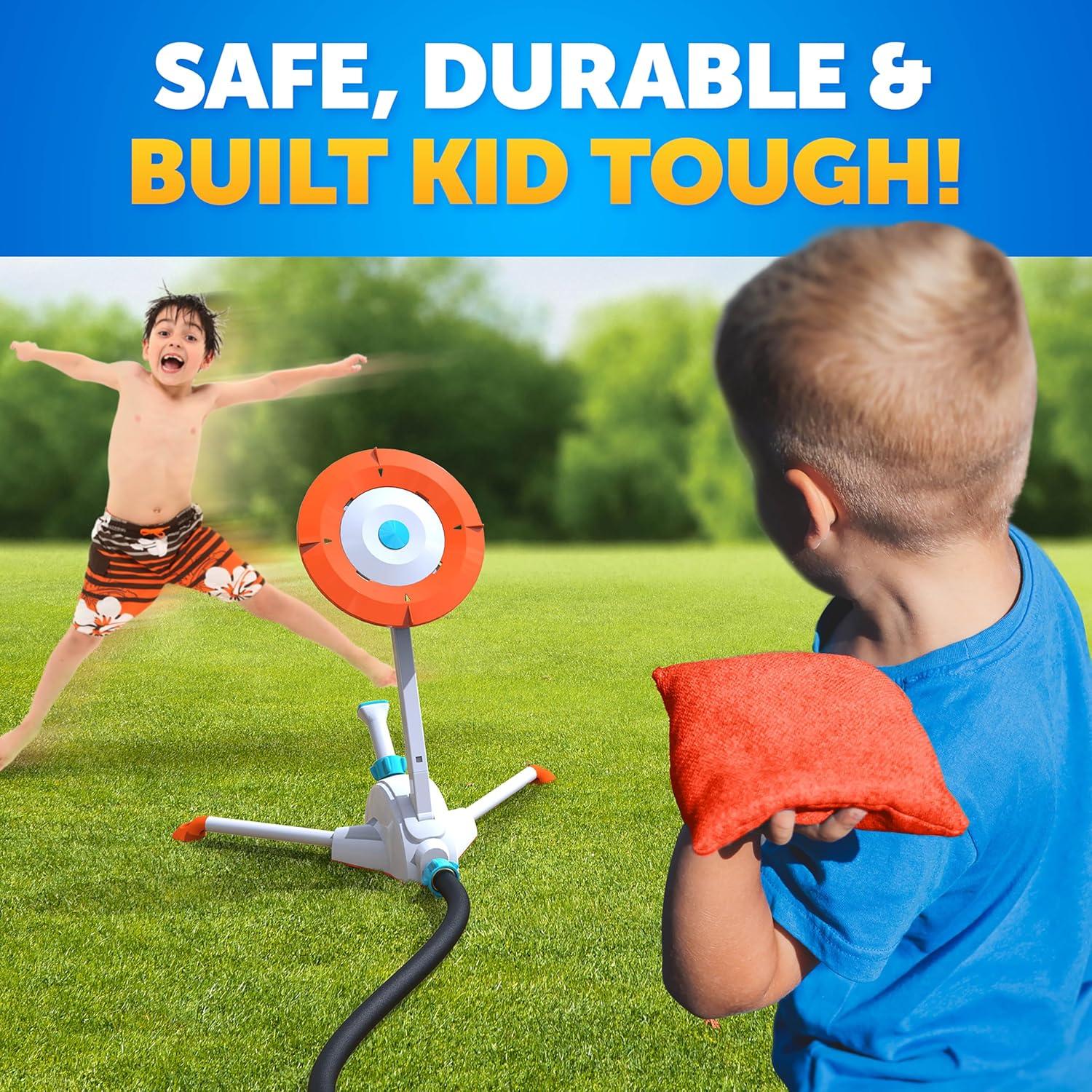 Blue Marble Toss ‘N Soak Outdoor Sprinkler Game – Outdoor Water Play, Toss A Bean Bag & Soak Your Friends for Backyard Water Fun, Connects to Garden Hose, Kids Sprinklers for Yard, Yard Water Toys