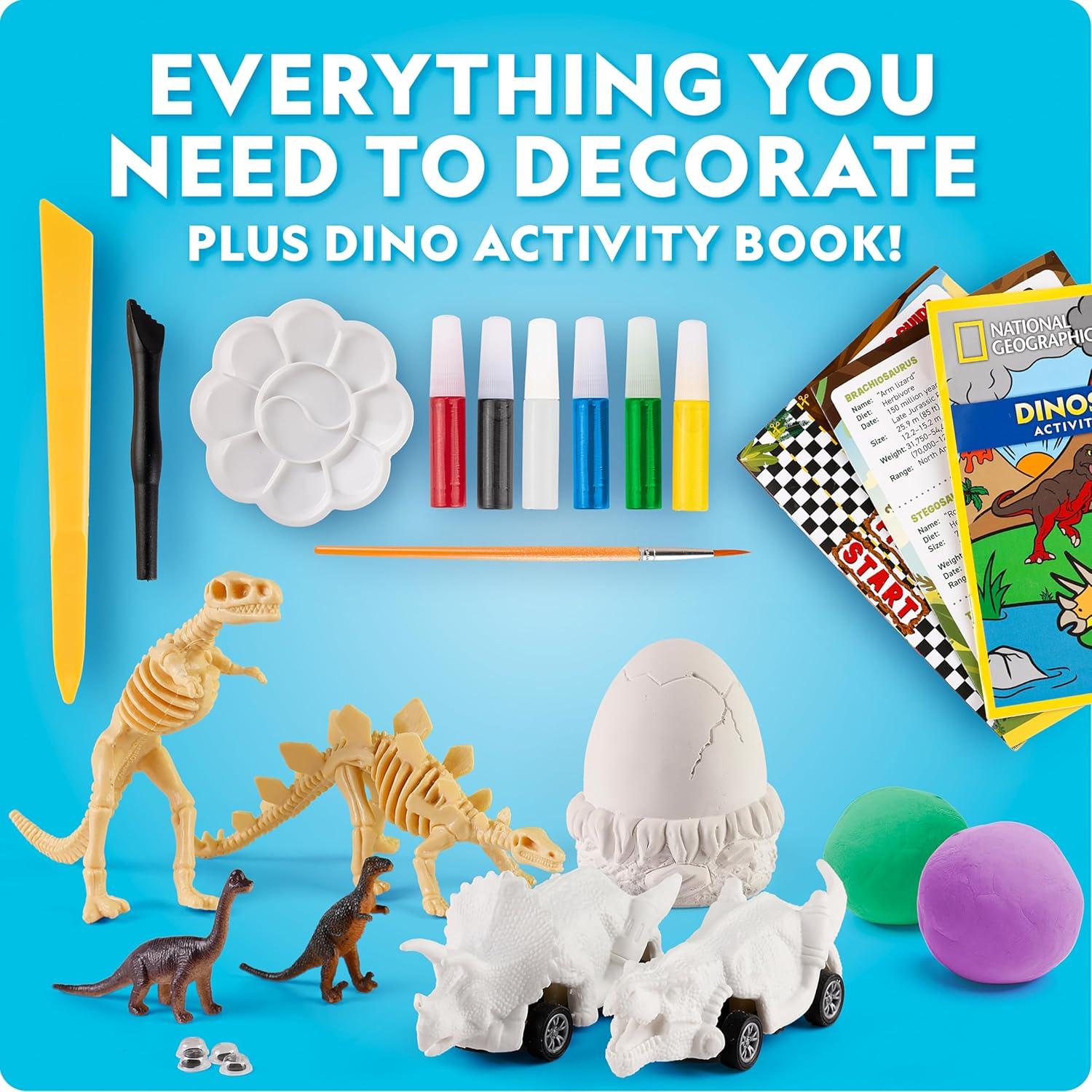 National Geographic Glow-in-The-Dark Dinosaur Skeleton Model Building Kit – Build Replica Velociraptor & T. rex Bones, Educational Dinosaur Egg Activity Kit, Fossils for Kids 5-7(Dino Activity Kit)