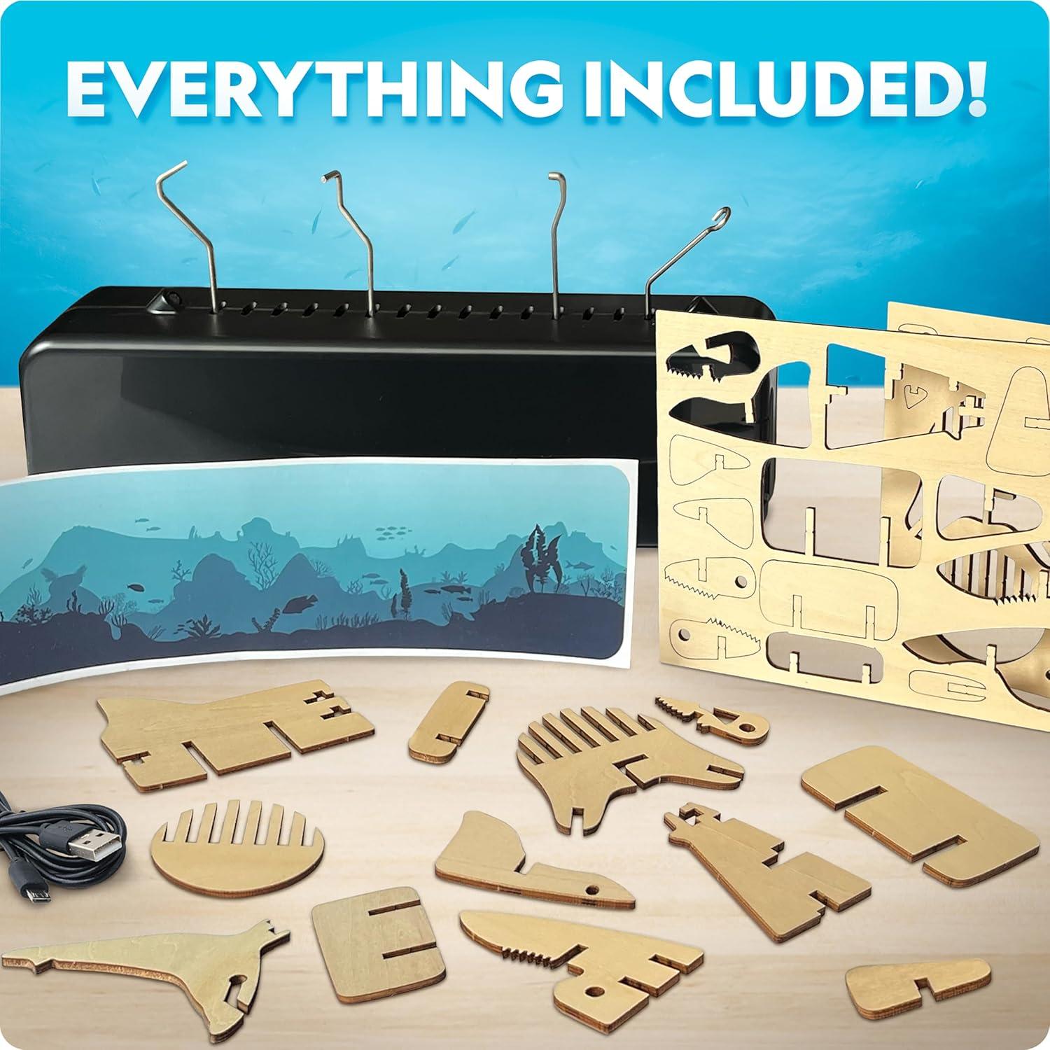 National Geographic Motorized Dinosaur 3D Puzzle – 50-Piece 3D T. Rex Wood Model Kit with Light-Up Motorized Display Base and 8 Light Settings, 3D Puzzles for Kids, Buildable Dinosaur Model(Motorized Shark Model)
