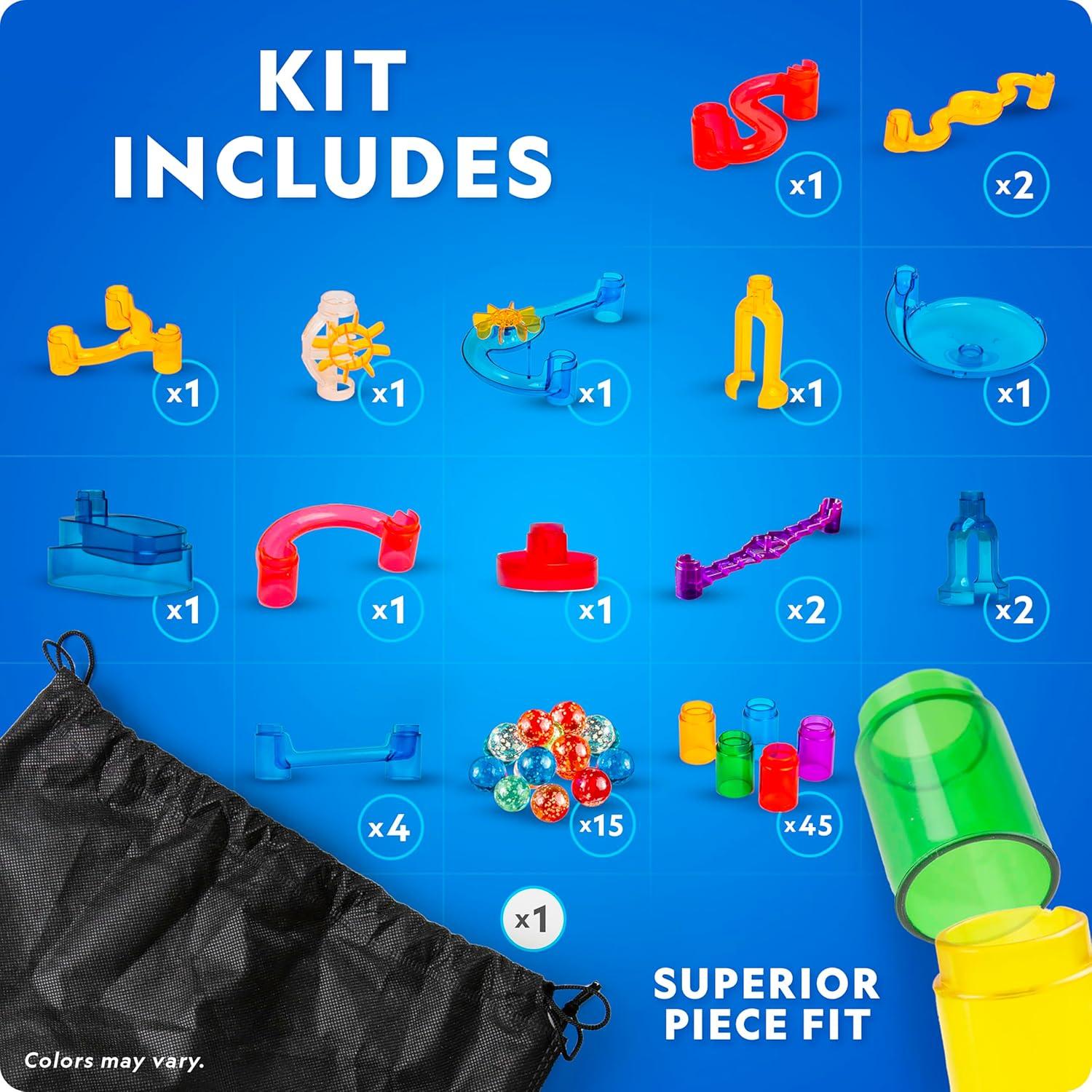 NATIONAL GEOGRAPHIC Glowing Marble Run – 250 Piece Construction Set with 50 Glow in The Dark Glass Marbles & Storage Bag, STEM Gifts for Boys and Girls, Building Project Toy (Amazon Exclusive)(Glowing Small)