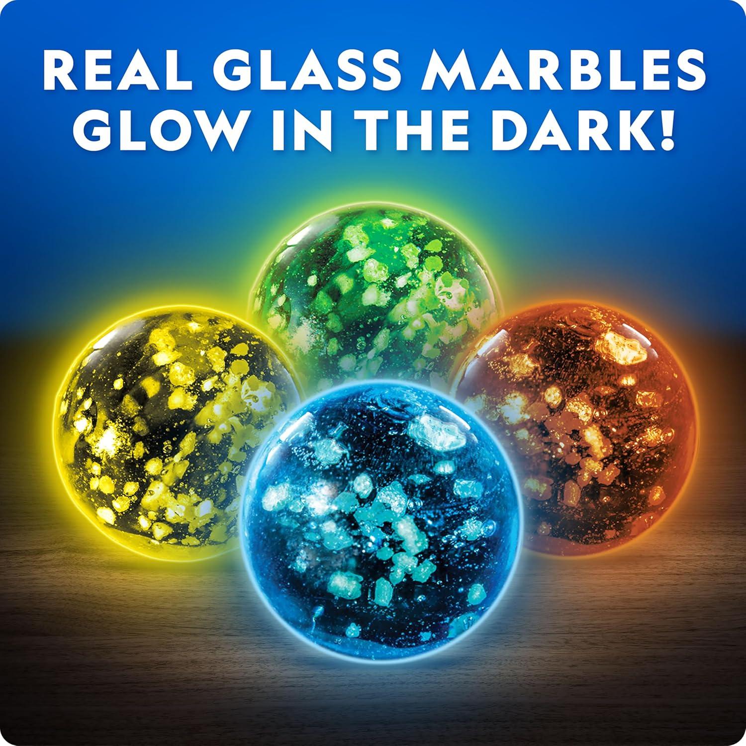 NATIONAL GEOGRAPHIC Glowing Marble Run – 250 Piece Construction Set with 50 Glow in The Dark Glass Marbles & Storage Bag, STEM Gifts for Boys and Girls, Building Project Toy (Amazon Exclusive)(Glowing Small)