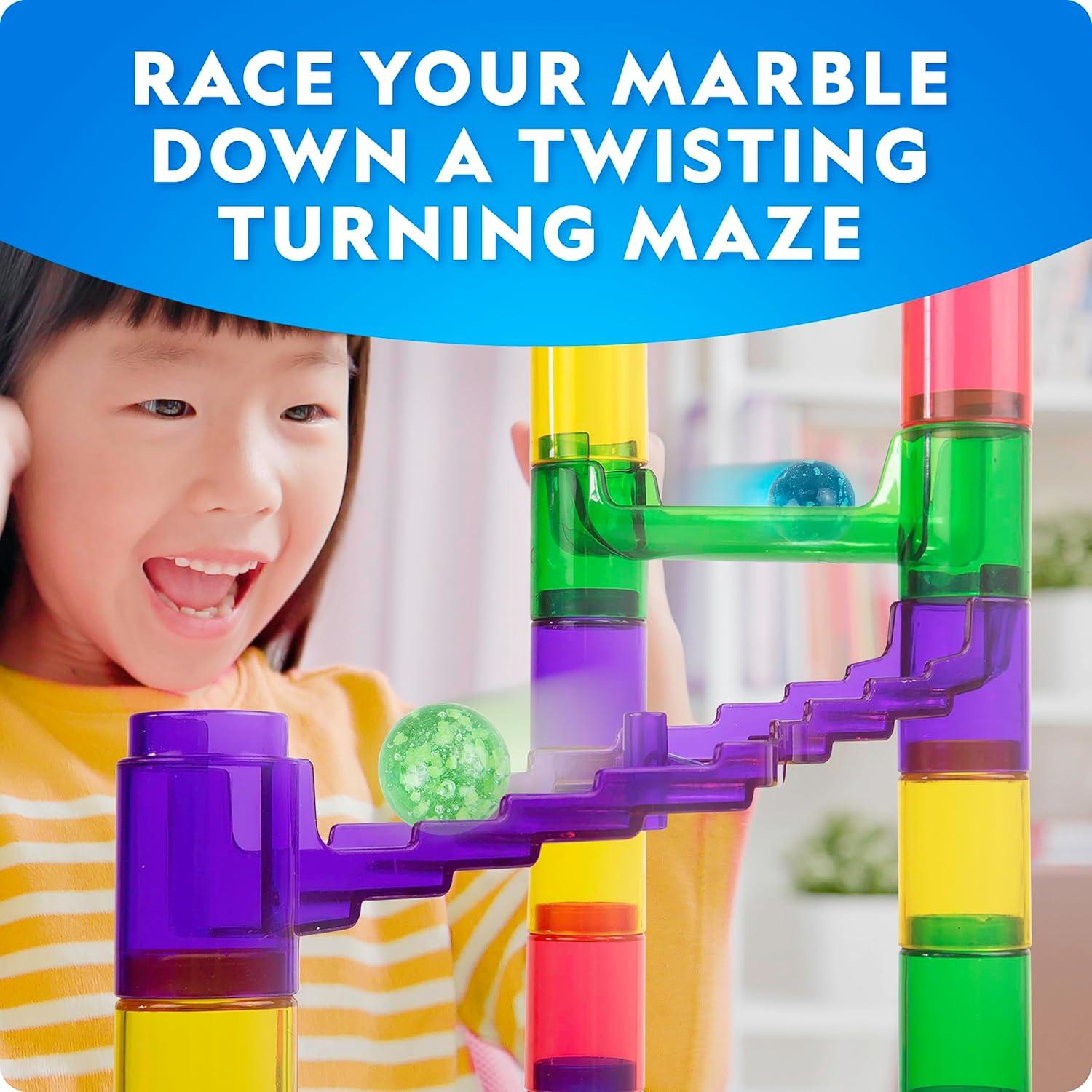 NATIONAL GEOGRAPHIC Glowing Marble Run – 250 Piece Construction Set with 50 Glow in The Dark Glass Marbles & Storage Bag, STEM Gifts for Boys and Girls, Building Project Toy (Amazon Exclusive)(Glowing Small)