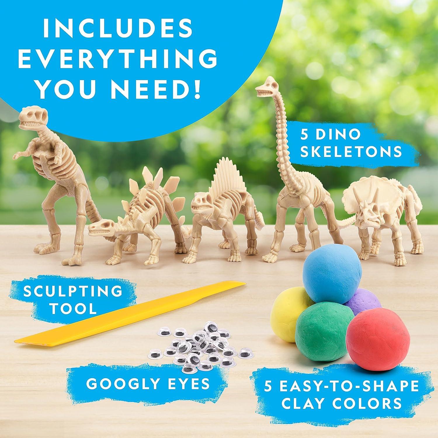National Geographic Glow-in-The-Dark Dinosaur Skeleton Model Building Kit – Build Replica Velociraptor & T. rex Bones, Educational Dinosaur Egg Activity Kit, Fossils for Kids 5-7(Dino Clay Craft Kit)