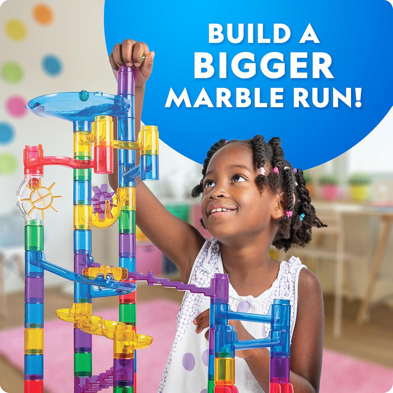 NATIONAL GEOGRAPHIC Glowing Marble Run – 250 Piece Construction Set with 50 Glow in The Dark Glass Marbles & Storage Bag, STEM Gifts for Boys and Girls, Building Project Toy (Amazon Exclusive)(Expansion Pack)