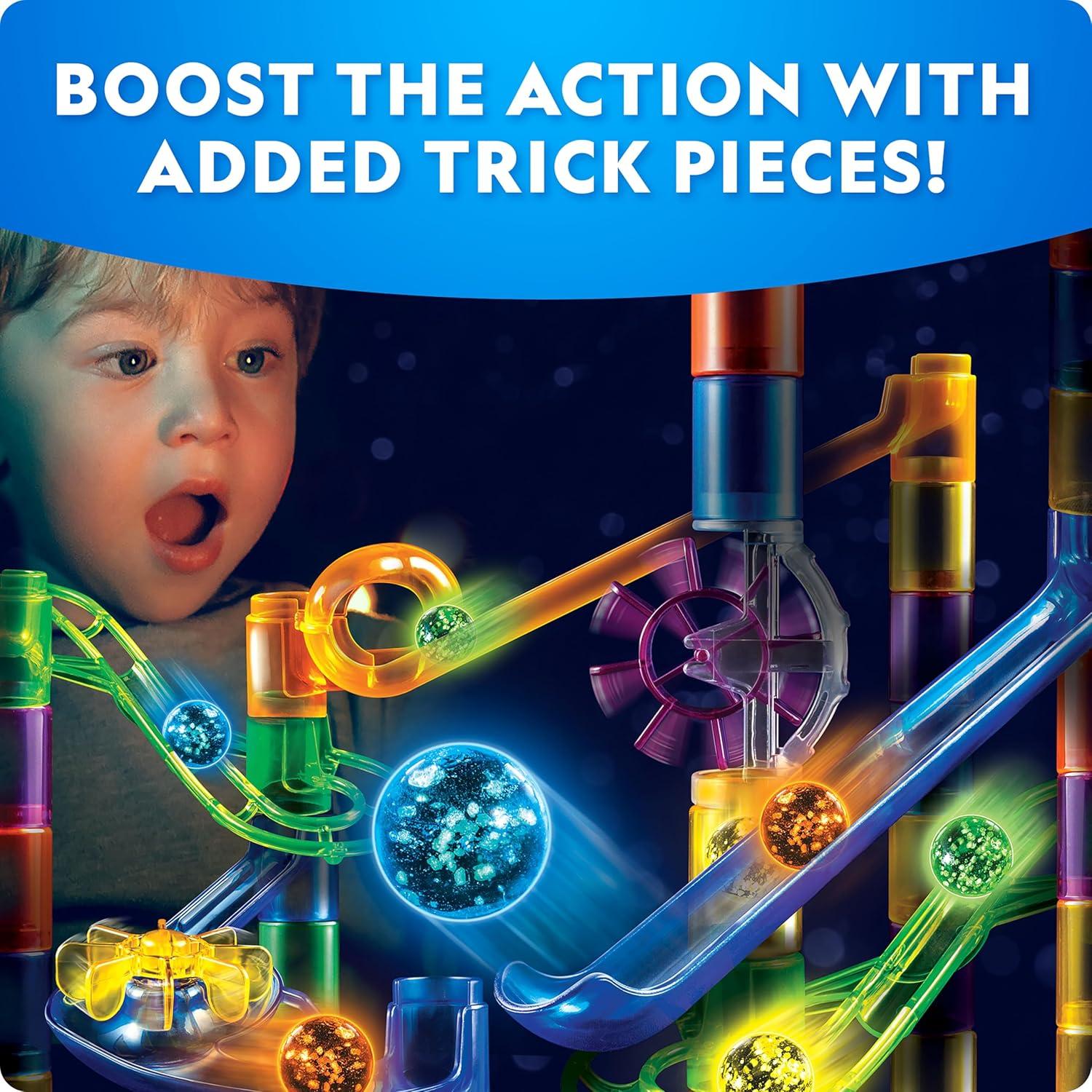 NATIONAL GEOGRAPHIC Glowing Marble Run – 250 Piece Construction Set with 50 Glow in The Dark Glass Marbles & Storage Bag, STEM Gifts for Boys and Girls, Building Project Toy (Amazon Exclusive)(Expansion Pack)