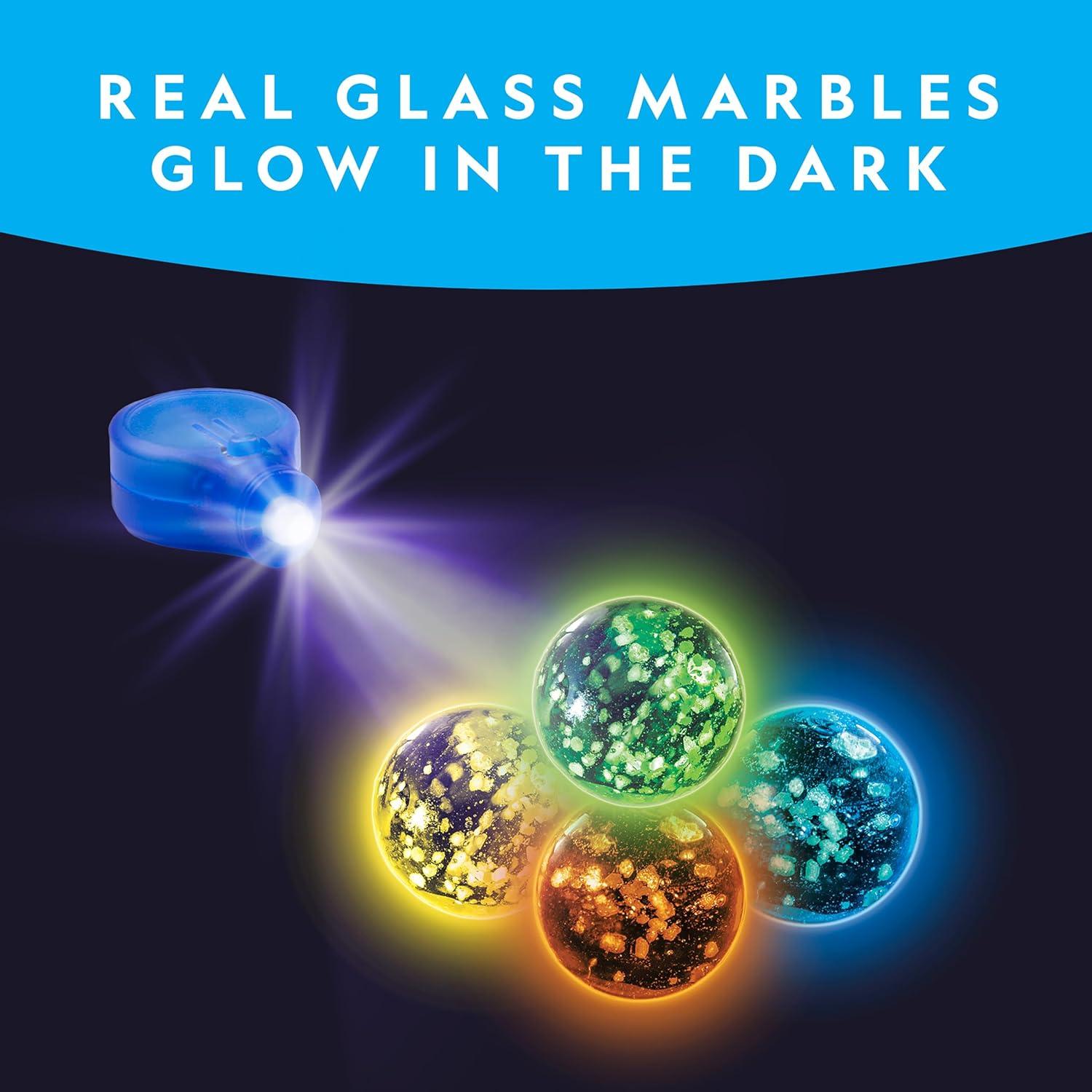 NATIONAL GEOGRAPHIC Glowing Marble Run – 250 Piece Construction Set with 50 Glow in The Dark Glass Marbles & Storage Bag, STEM Gifts for Boys and Girls, Building Project Toy (Amazon Exclusive)(Glowing Marbles)