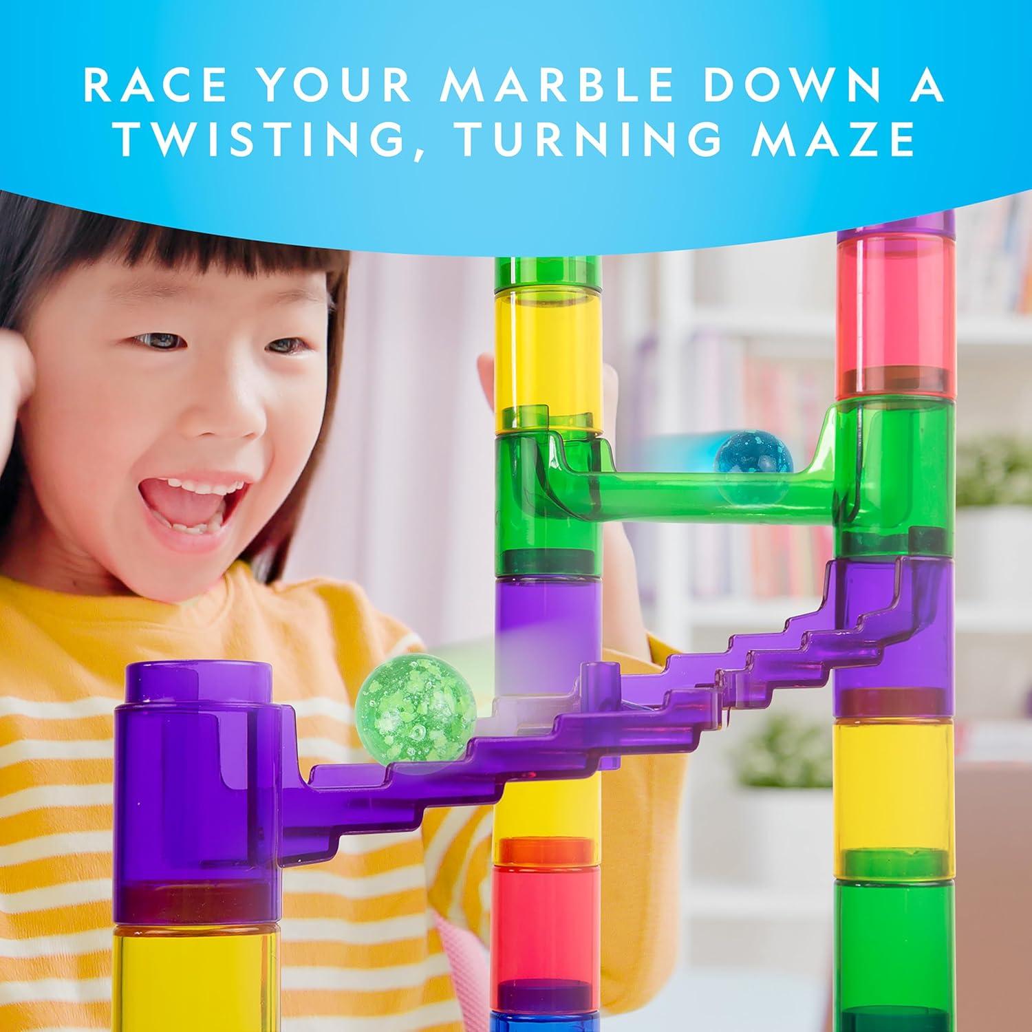 NATIONAL GEOGRAPHIC Glowing Marble Run – 250 Piece Construction Set with 50 Glow in The Dark Glass Marbles & Storage Bag, STEM Gifts for Boys and Girls, Building Project Toy (Amazon Exclusive)(Glowing Marbles)