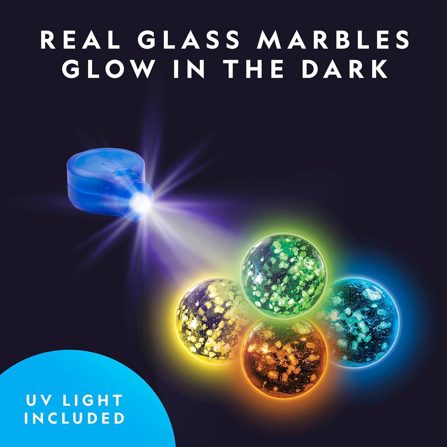 National Geographic Glowing Marble Run – 115 Piece Construction Set with 25 Glow in The Dark Glass Marbles, Storage Bag, Great Creative STEM Toy for Girls and Boys