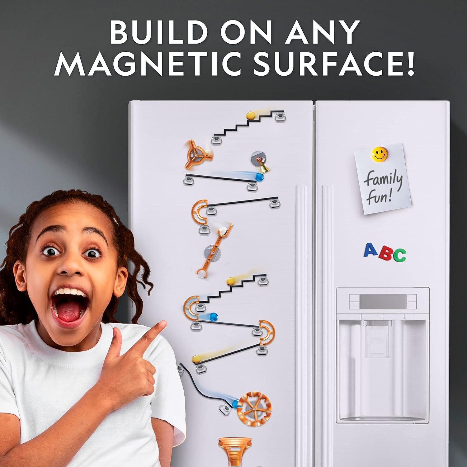 NATIONAL GEOGRAPHIC Magnetic Marble Run – 50-Piece STEM Building Set for Kids & Adults with Magnetic Track & Trick Pieces, & Marbles for Building A Marble Maze Anywhere Magnets Stick