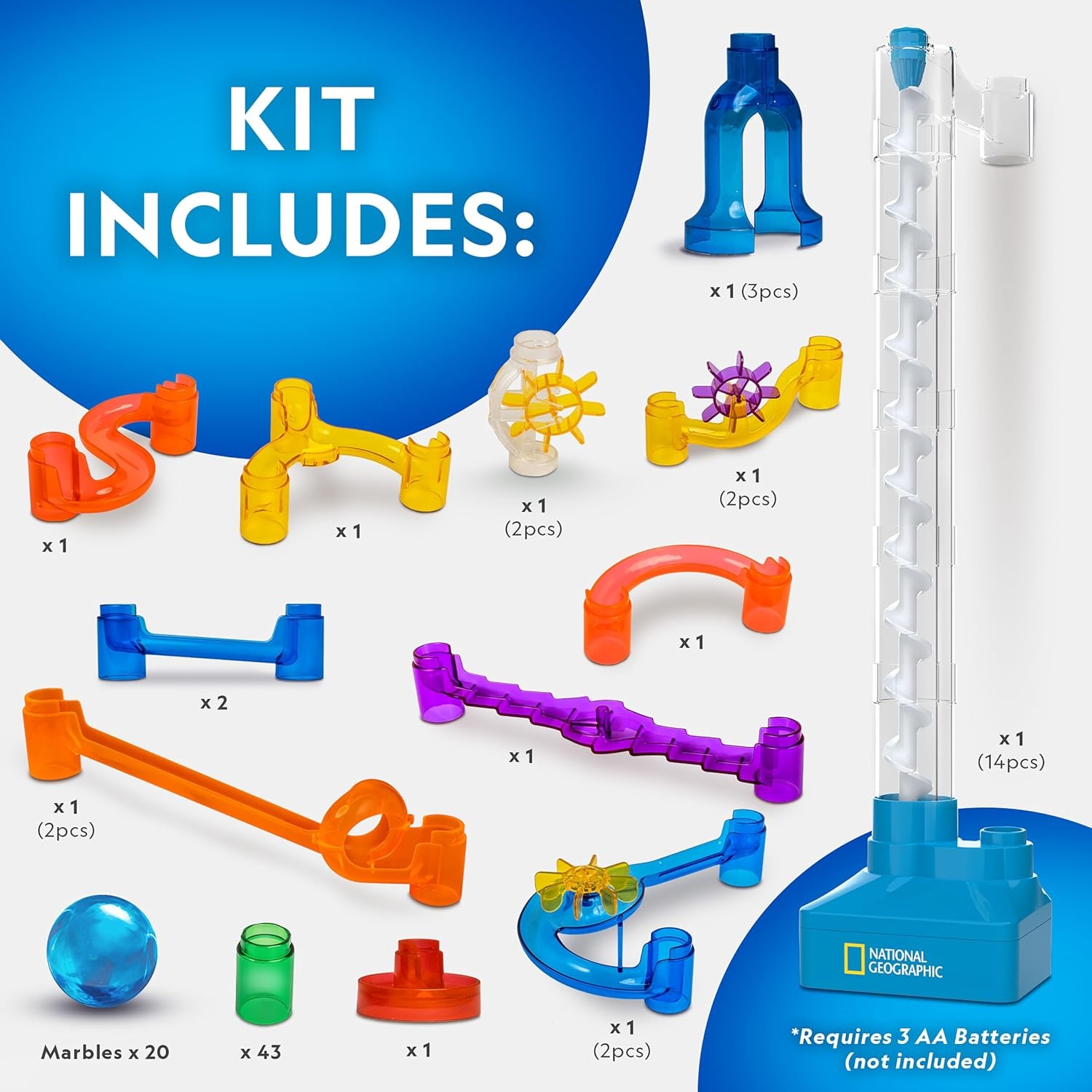 National Geographic Glow-in-the-Dark Motorized Marble Run for Kids 8-12(95-Piece Marble Run)