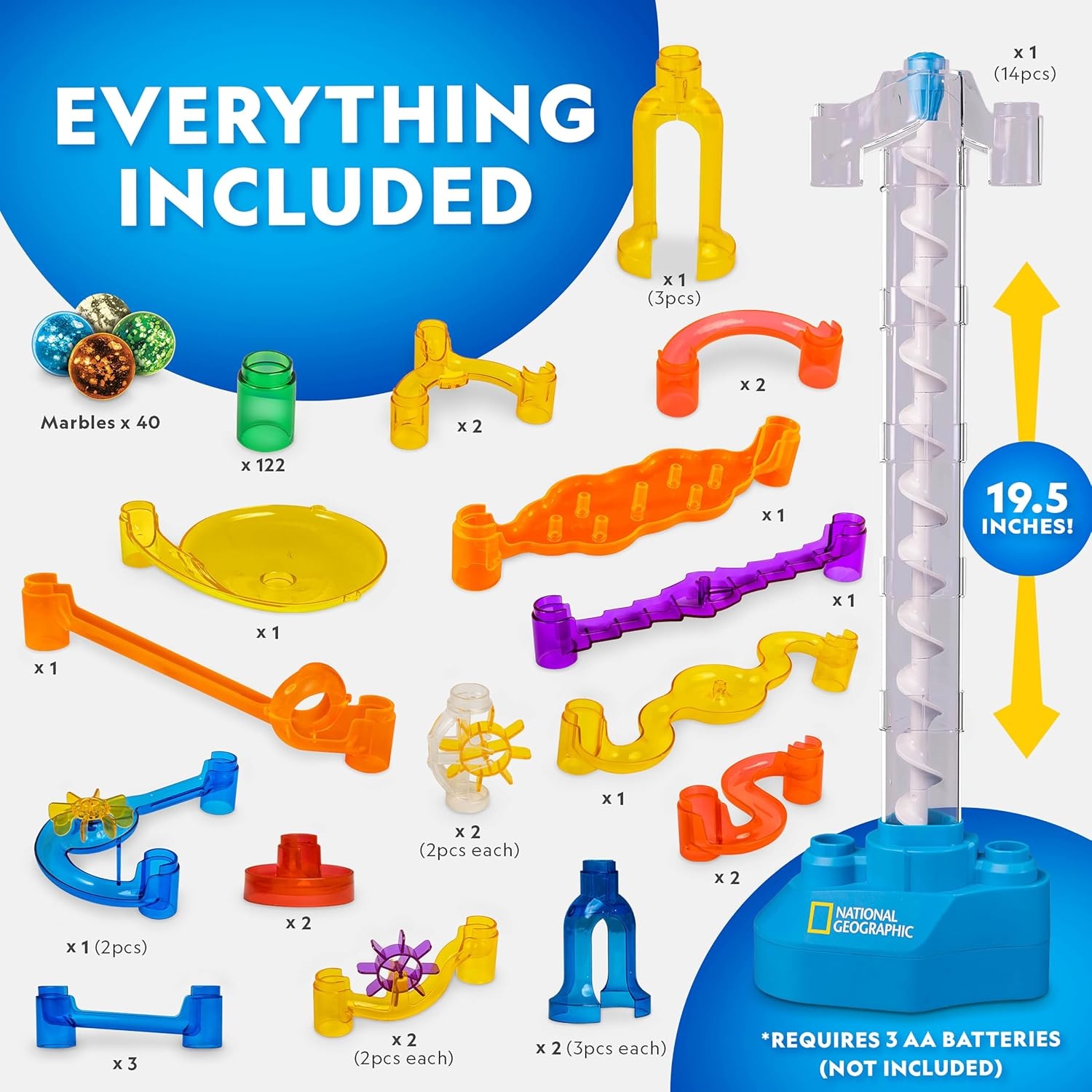 National Geographic Glow-in-the-Dark Motorized Marble Run for Kids 8-12(200-Piece Glow-in-the-Dark Marble Run)