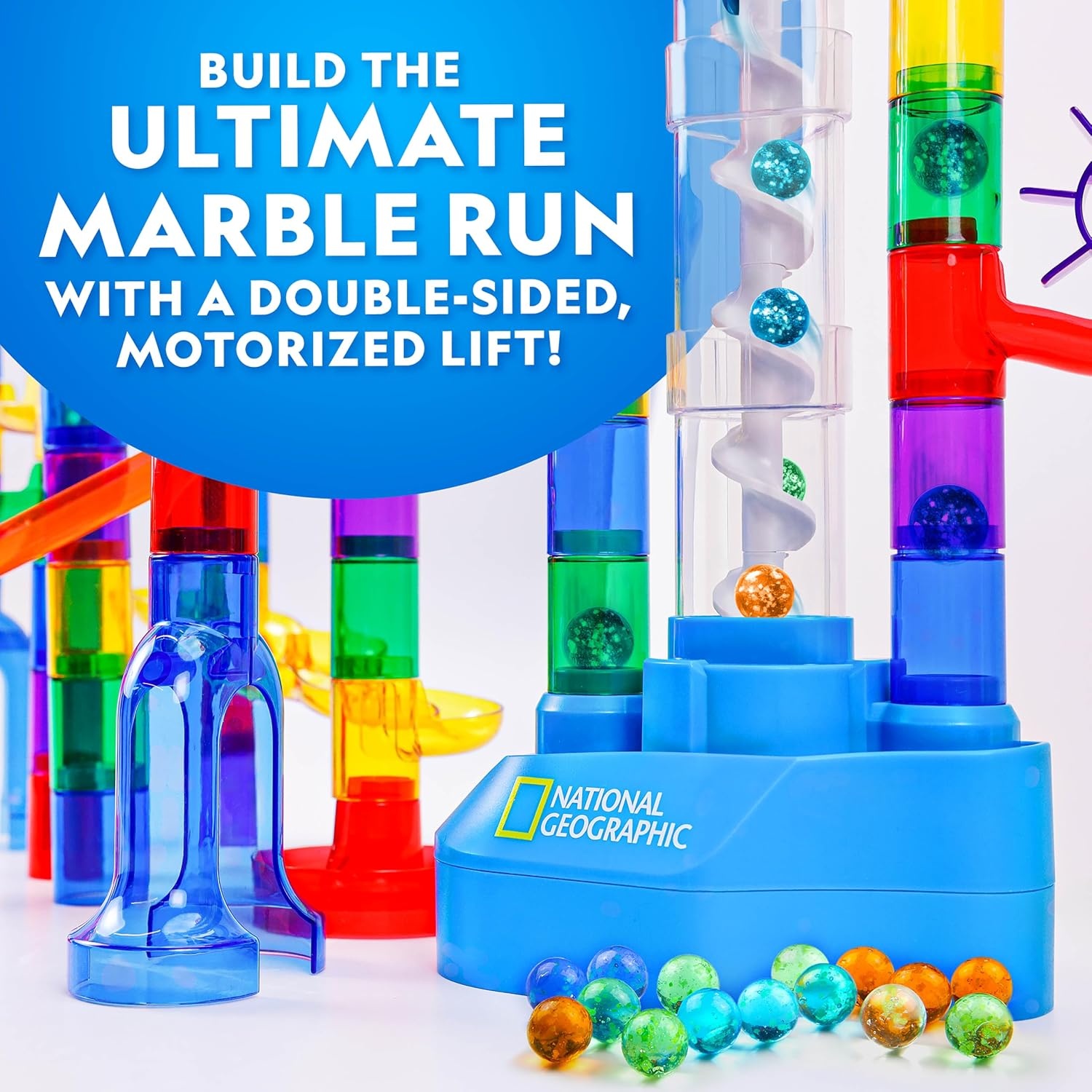 National Geographic Glow-in-the-Dark Motorized Marble Run for Kids 8-12(100-Piece Glow-in-the-Dark Marble Run)