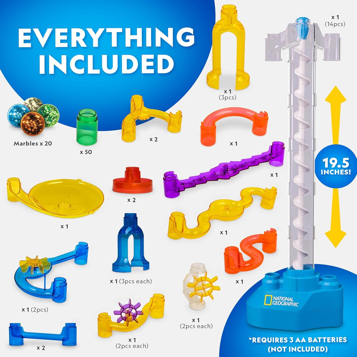 National Geographic Glow-in-the-Dark Motorized Marble Run for Kids 8-12(100-Piece Glow-in-the-Dark Marble Run)