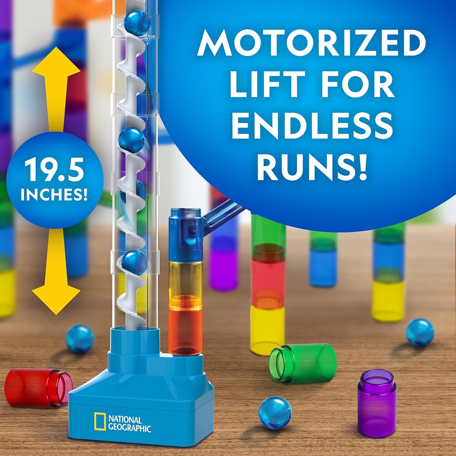 National Geographic Glow-in-the-Dark Motorized Marble Run for Kids 8-12(150-Piece Marble Run)