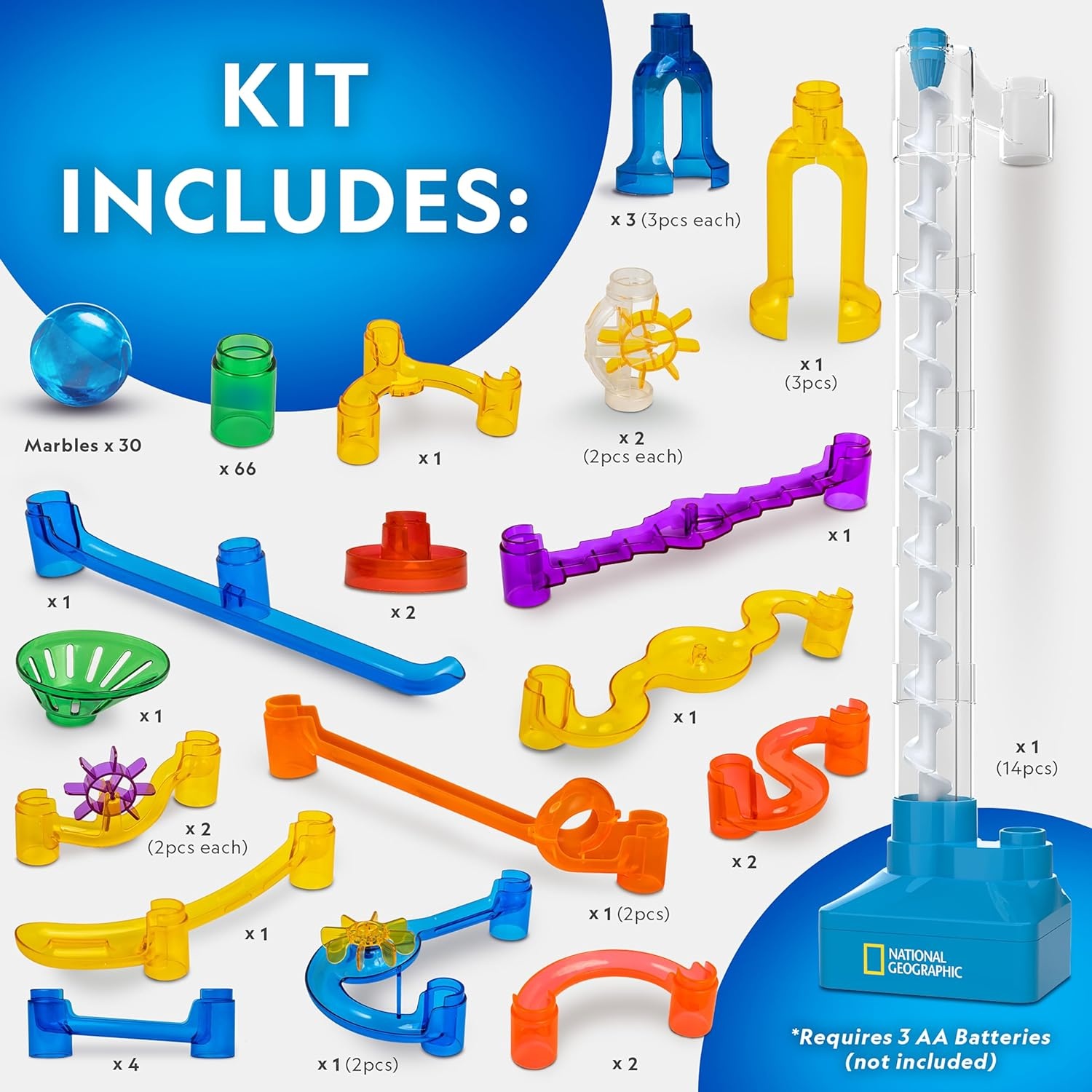 National Geographic Glow-in-the-Dark Motorized Marble Run for Kids 8-12(150-Piece Marble Run)