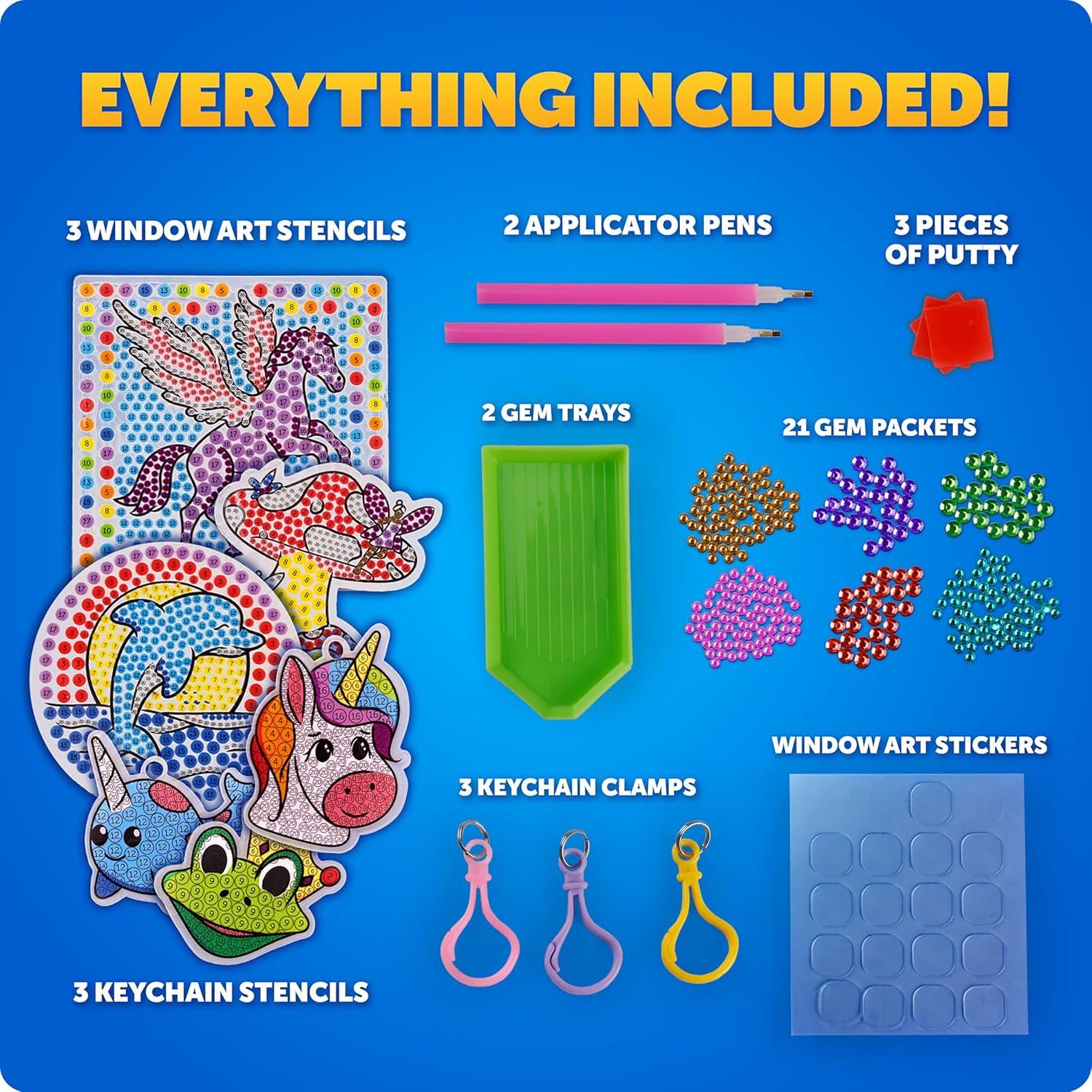 Blue Marble Ultimate Diamond Painting Kit for Kids – 6 Craft Activities with 1500+ Gems, Make 3 Window Art Pieces & 3 Keychains, Includes Applicator Pens, Gem Trays & Stencils, Kids Crafts