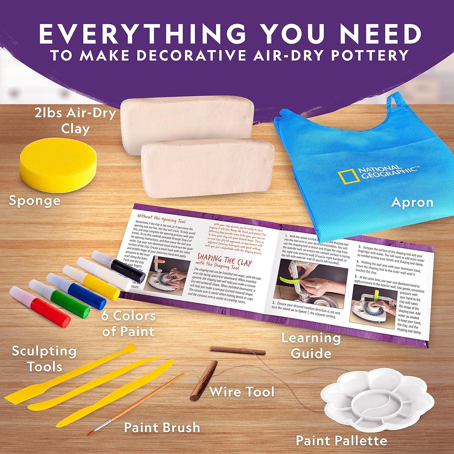 NATIONAL GEOGRAPHIC Pottery Wheel for Kids – Complete Pottery Kit for Beginners, Plug-in Motor, 2 lbs. Air Dry Clay, Sculpting Clay Tools, Apron & More, Patented Design, Craft Kit (Amazon Exclusive)(Starter Pottery Wheel)