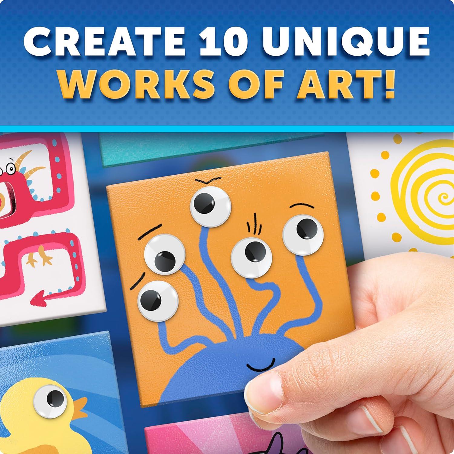 Blue Marble Magnetic Tile Art Craft Kit – Paint Your Own Magnetic Mini Tiles, Includes 10 Tiles, Magnets, 6 Paints, Brush, Googly Eyes & Transfer Stickers, Magnet Art Kit, DIY Magnets for Kids