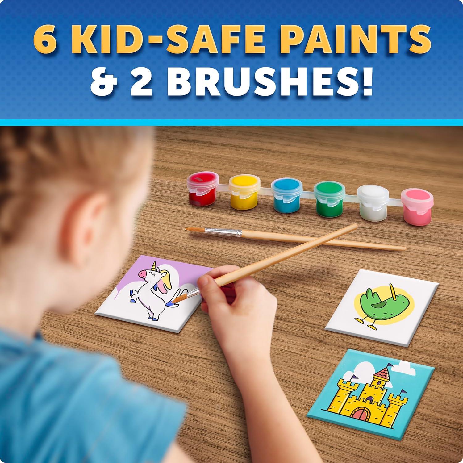 Blue Marble Magnetic Tile Art Craft Kit – Paint Your Own Magnetic Mini Tiles, Includes 10 Tiles, Magnets, 6 Paints, Brush, Googly Eyes & Transfer Stickers, Magnet Art Kit, DIY Magnets for Kids