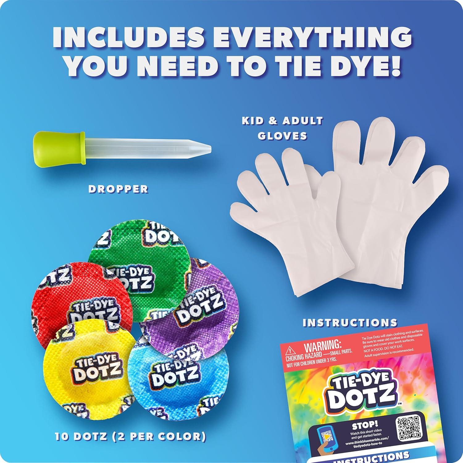 Blue Marble Tie-Dye Dotz 10-Piece Set – Make Vibrant, Colorful Tie Dye Designs with Dotz, Dropper, and Gloves – Fun and Easy Craft Kit for Kids and Beginners(10-Piece Set)