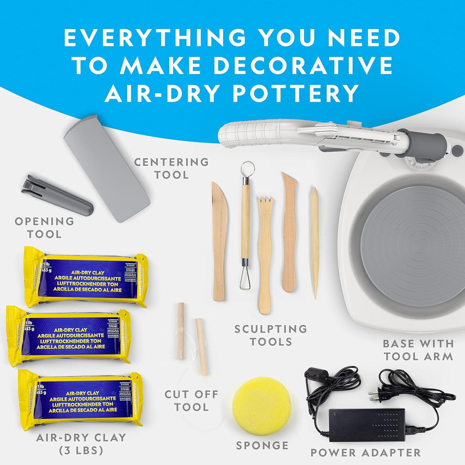 NATIONAL GEOGRAPHIC Hobby Pottery Wheel Kit – 8″ Variable Speed Pottery Wheel for Adults & Teens with Innovative Arm Tool, 3 Lb Air Dry Clay & Art Supplies, Crafts for Adults, Craft Kits for Teenagers(Wheel Kit)