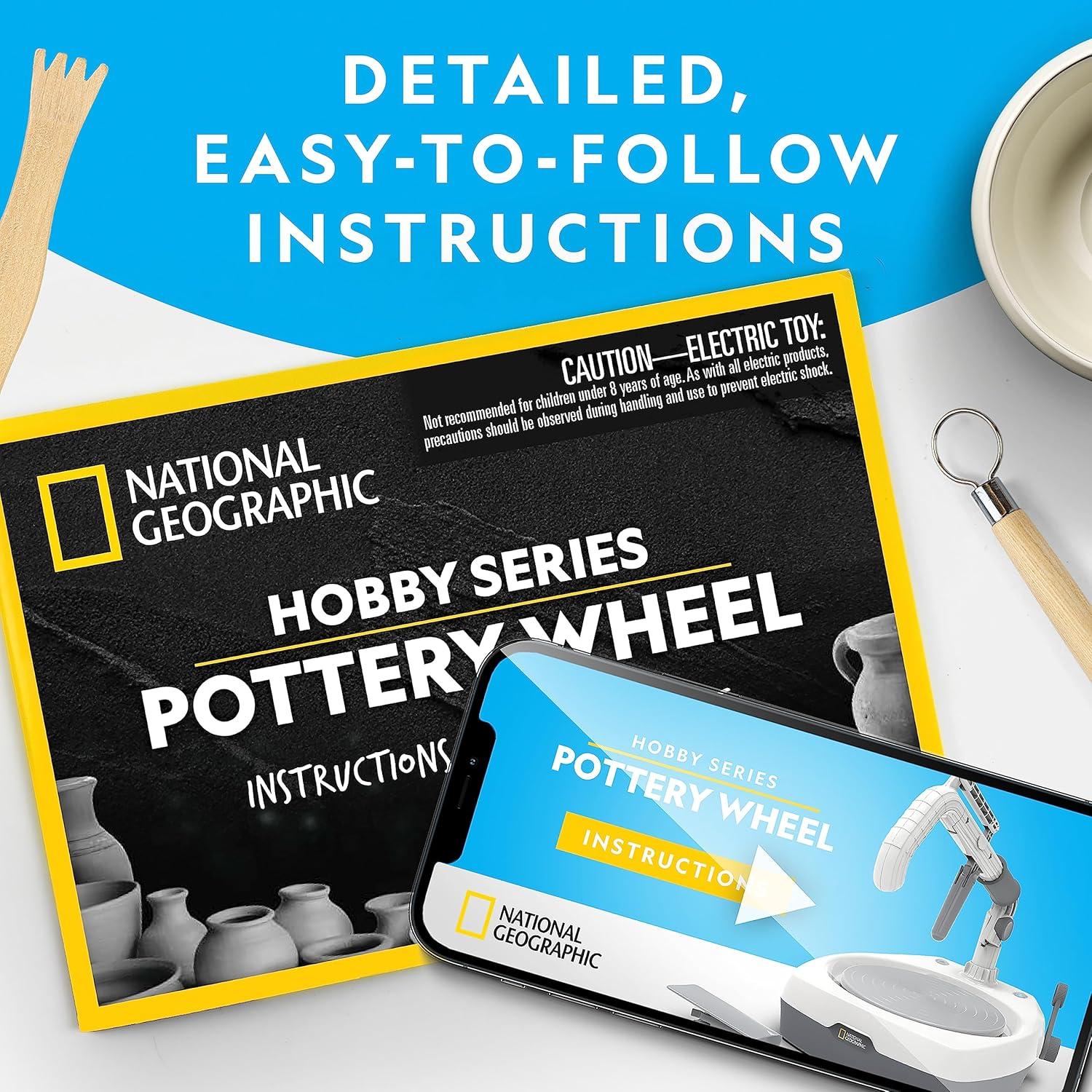 NATIONAL GEOGRAPHIC Hobby Pottery Wheel Kit – 8″ Variable Speed Pottery Wheel for Adults & Teens with Innovative Arm Tool, 3 Lb Air Dry Clay & Art Supplies, Crafts for Adults, Craft Kits for Teenagers(Wheel Kit)