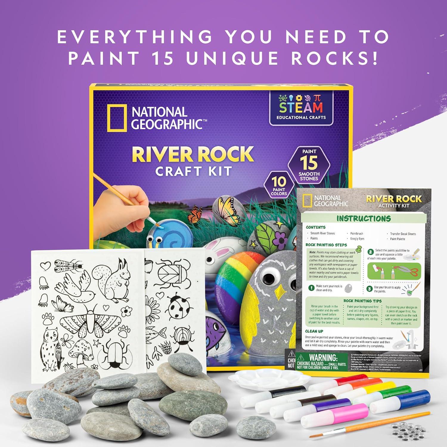 National Geographic Creepy Creatures Rock Painting Kit – Halloween Arts & Crafts Kit for Kids, Decorate 10 River Rocks with 10 Paint Colors & More Spooky Art Supplies, Halloween Gifts for Kids(Animal Fun)