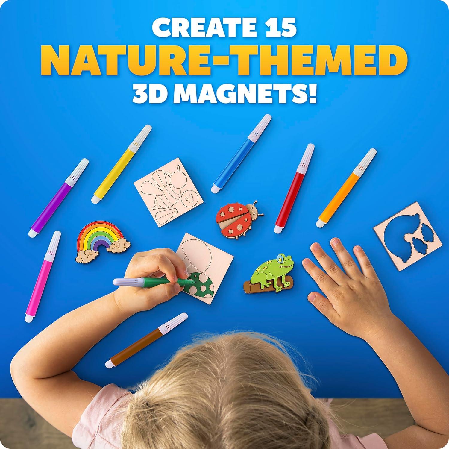 Blue Marble Wooden Magnet Craft Kit – Create & Paint 15 Nature-Themed Magnets with 8 Watercolor Pens, Magnet Art Kit, DIY Magnets for Kids, Magnet Arts and Crafts, Magnet Painting Kit for Kids
