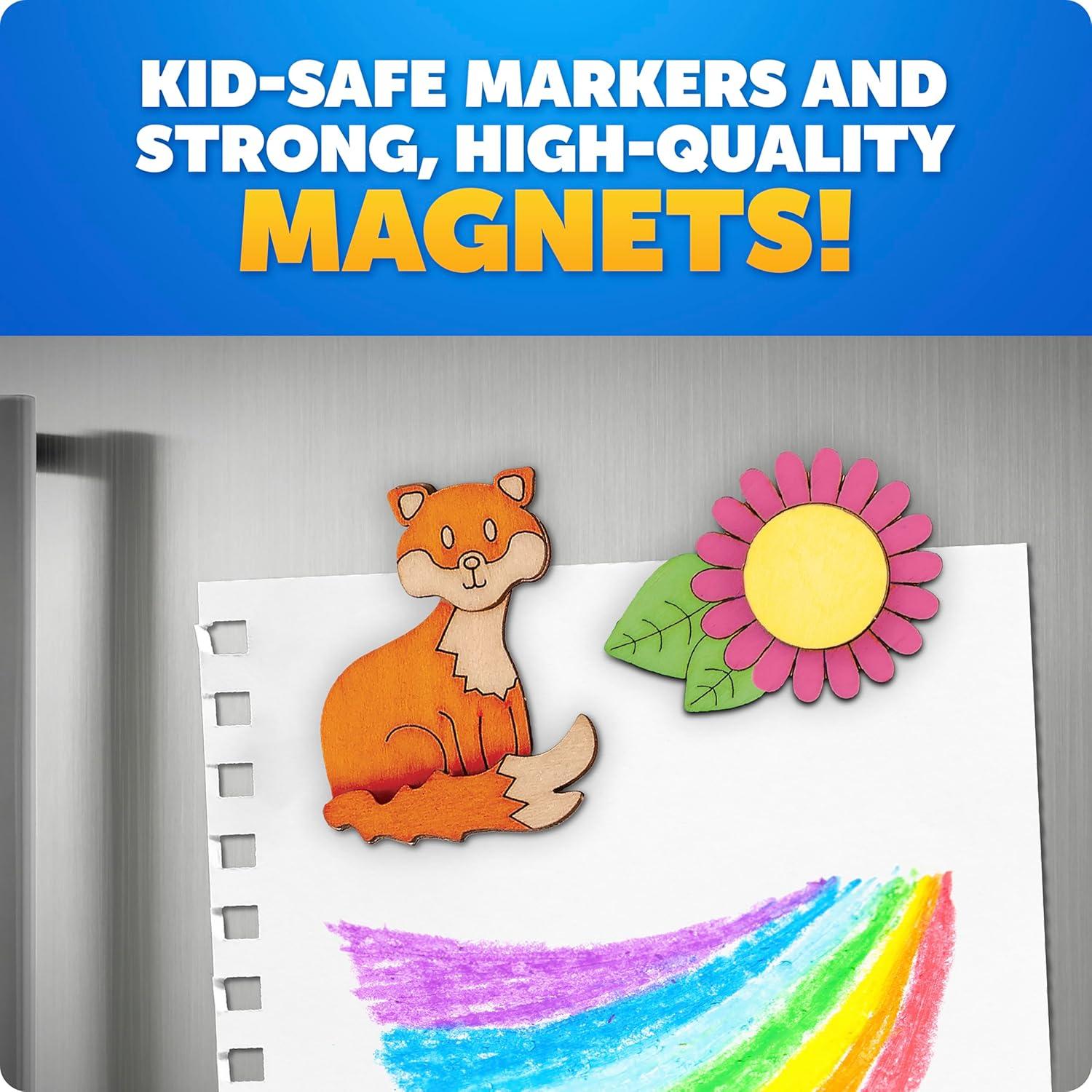 Blue Marble Wooden Magnet Craft Kit – Create & Paint 15 Nature-Themed Magnets with 8 Watercolor Pens, Magnet Art Kit, DIY Magnets for Kids, Magnet Arts and Crafts, Magnet Painting Kit for Kids