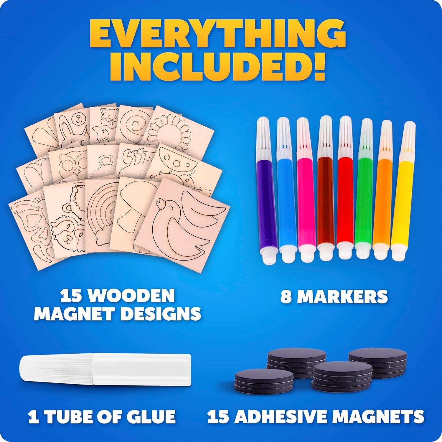 Blue Marble Wooden Magnet Craft Kit – Create & Paint 15 Nature-Themed Magnets with 8 Watercolor Pens, Magnet Art Kit, DIY Magnets for Kids, Magnet Arts and Crafts, Magnet Painting Kit for Kids