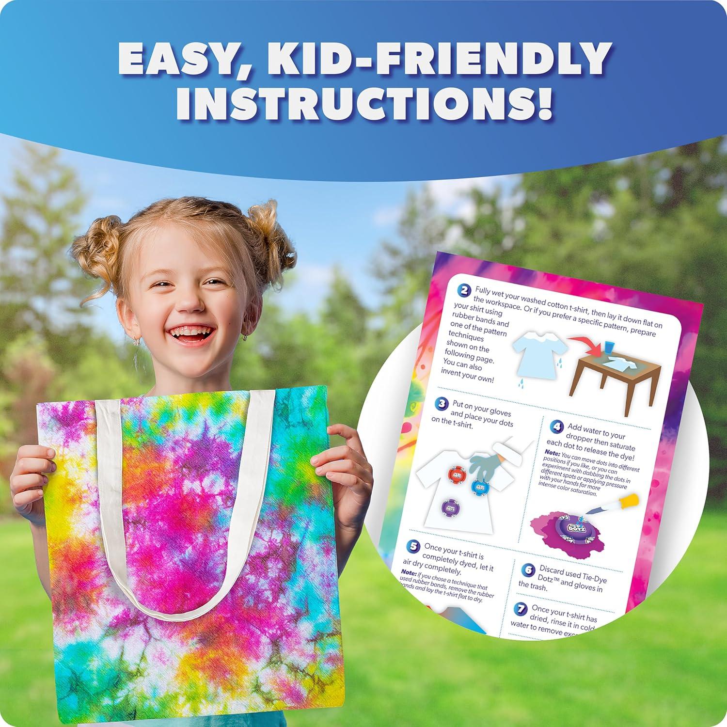 Blue Marble Tie-Dye Dotz 10-Piece Set – Make Vibrant, Colorful Tie Dye Designs with Dotz, Dropper, and Gloves – Fun and Easy Craft Kit for Kids and Beginners(15-Piece Set)
