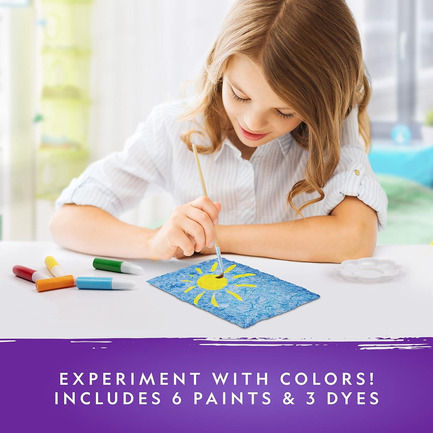 NATIONAL GEOGRAPHIC Kids Paper Making Kit – Make & Decorate 10 Sheets of Craft Paper, Includes Wooden Silk Screen Mold, Paints & More, Fun Art Kit for Scrapbooking & Other Kids Arts & Crafts Projects