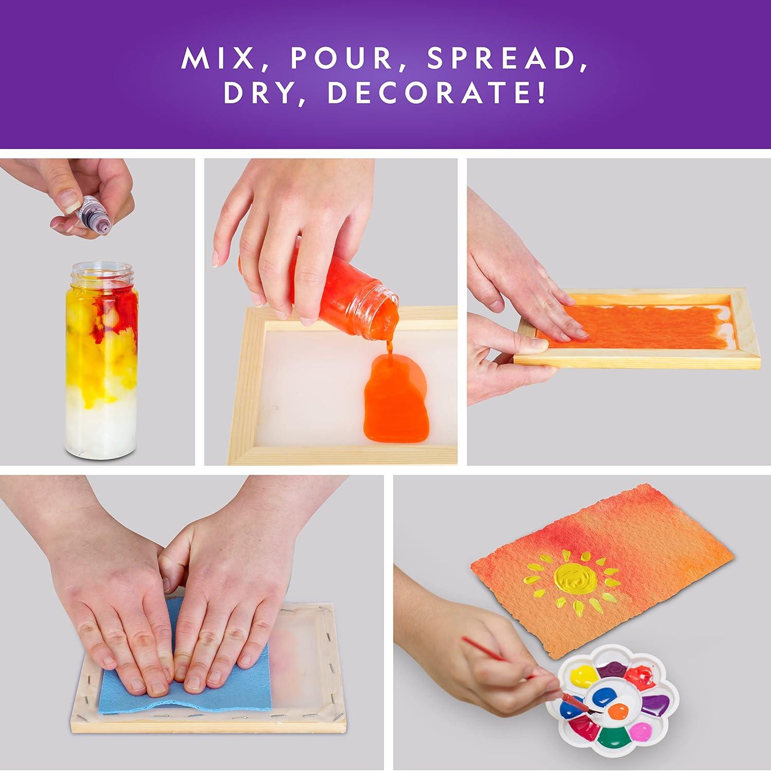 NATIONAL GEOGRAPHIC Kids Paper Making Kit – Make & Decorate 10 Sheets of Craft Paper, Includes Wooden Silk Screen Mold, Paints & More, Fun Art Kit for Scrapbooking & Other Kids Arts & Crafts Projects