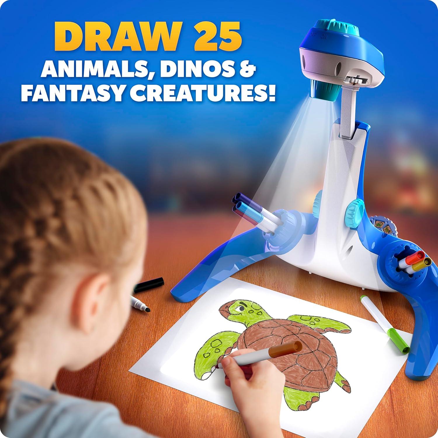 Blue Marble Learn to Draw Projector – Kids Image Projector for Tracing with 9 Colorful Markers & 4 Image Discs with 25 Animals, Dinos & Creatures to Draw, Patent-Pending Drawing Projector for Kids
