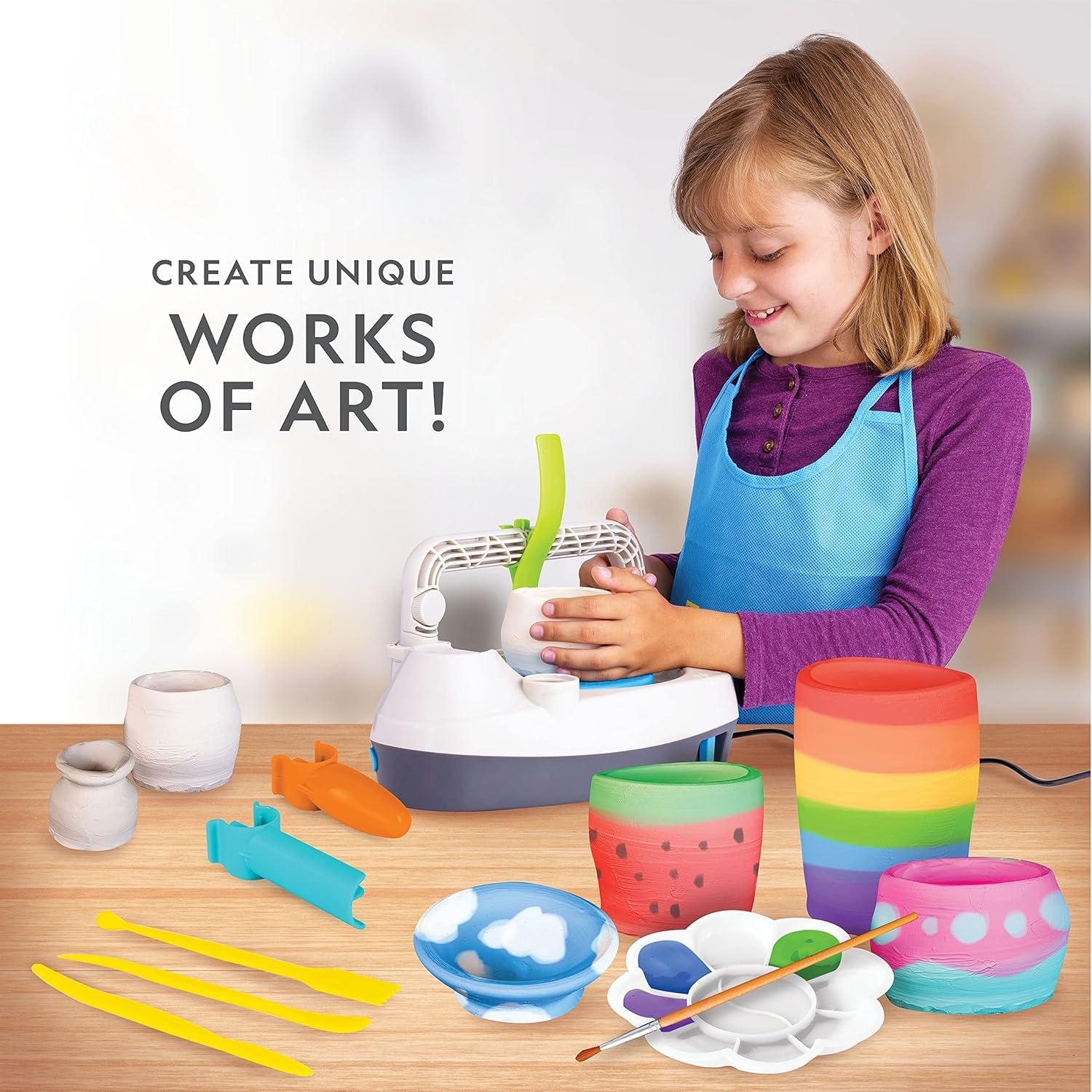 NATIONAL GEOGRAPHIC Pottery Wheel for Kids – Complete Pottery Kit for Beginners, Plug-in Motor, 2 lbs. Air Dry Clay, Sculpting Clay Tools, Apron & More, Patented Design, Craft Kit (Amazon Exclusive)(Deluxe Starter Bundle)