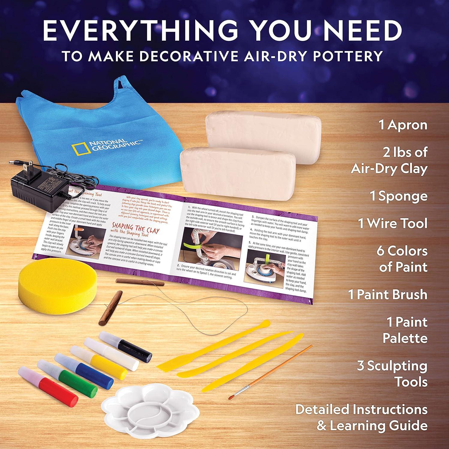 NATIONAL GEOGRAPHIC Pottery Wheel for Kids – Complete Pottery Kit for Beginners, Plug-in Motor, 2 lbs. Air Dry Clay, Sculpting Clay Tools, Apron & More, Patented Design, Craft Kit (Amazon Exclusive)(Deluxe Starter Bundle)