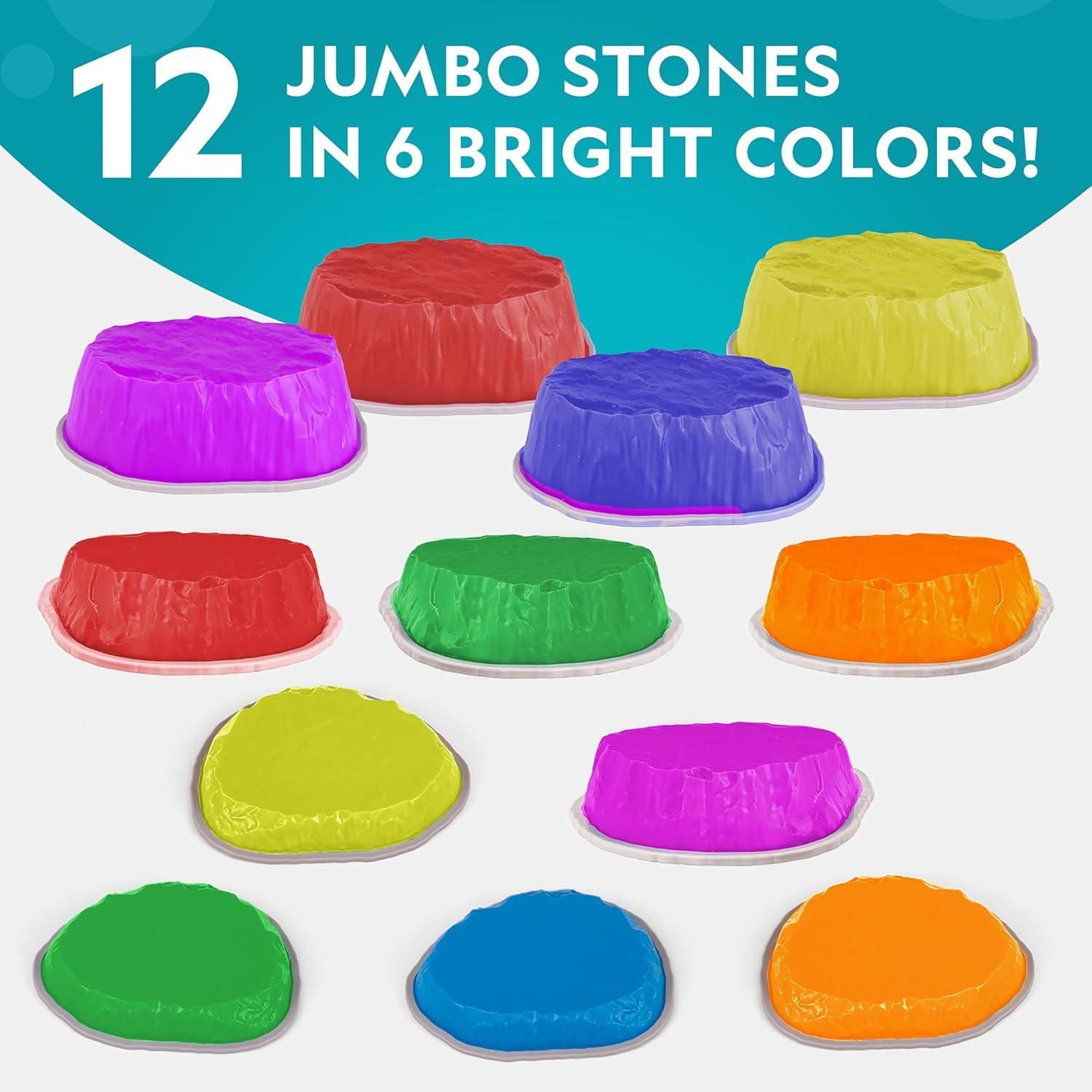 NATIONAL GEOGRAPHIC Stepping Stones for Kids – 6 Durable Non-Slip Stones Encourage Toddler Balance & Gross Motor Skills, Indoor & Outdoor Toys, Balance Stones, Obstacle Course (Amazon Exclusive)(12 Jumbo Stepping Stones)