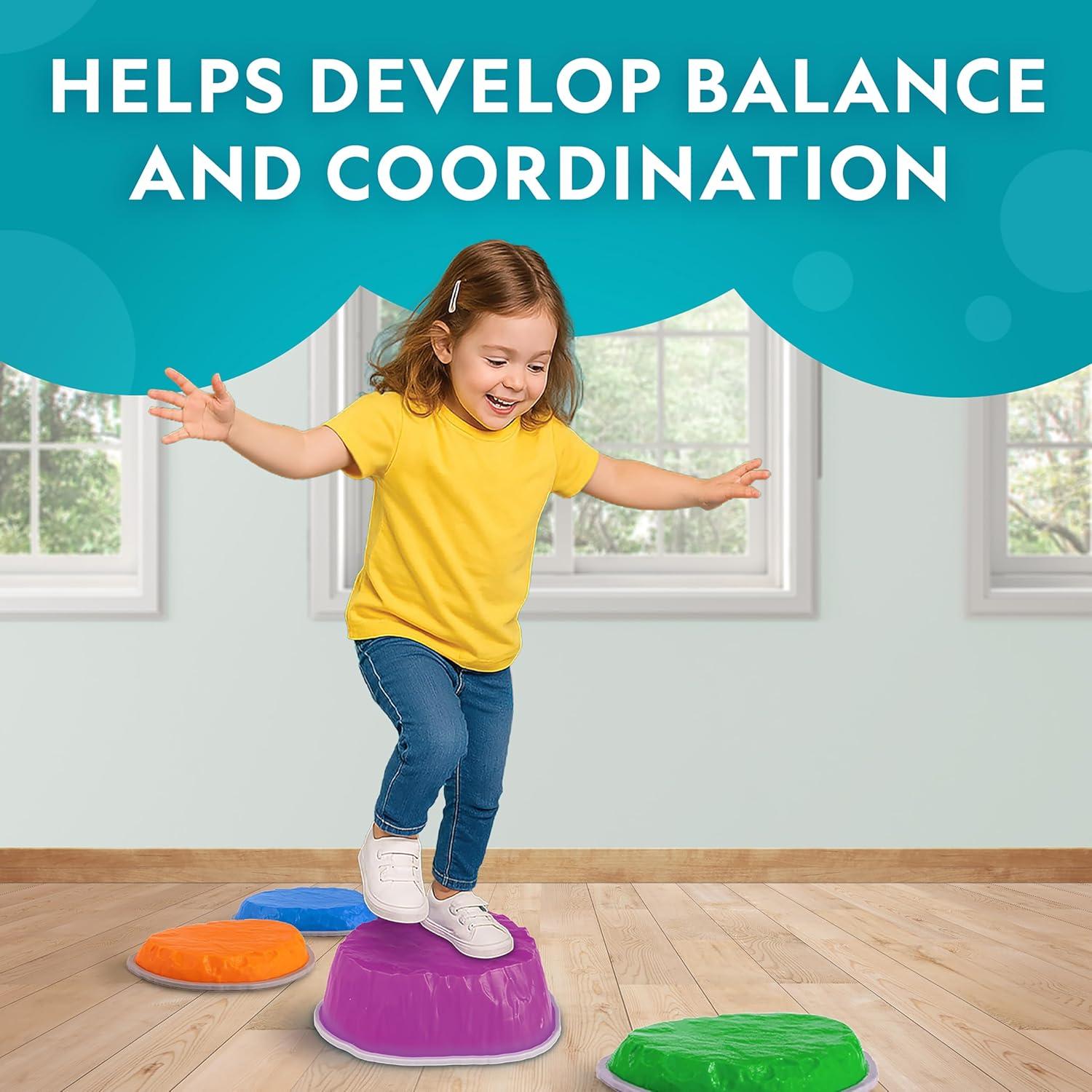 NATIONAL GEOGRAPHIC Stepping Stones for Kids – 6 Durable Non-Slip Stones Encourage Toddler Balance & Gross Motor Skills, Indoor & Outdoor Toys, Balance Stones, Obstacle Course (Amazon Exclusive)(12 Jumbo Stepping Stones)