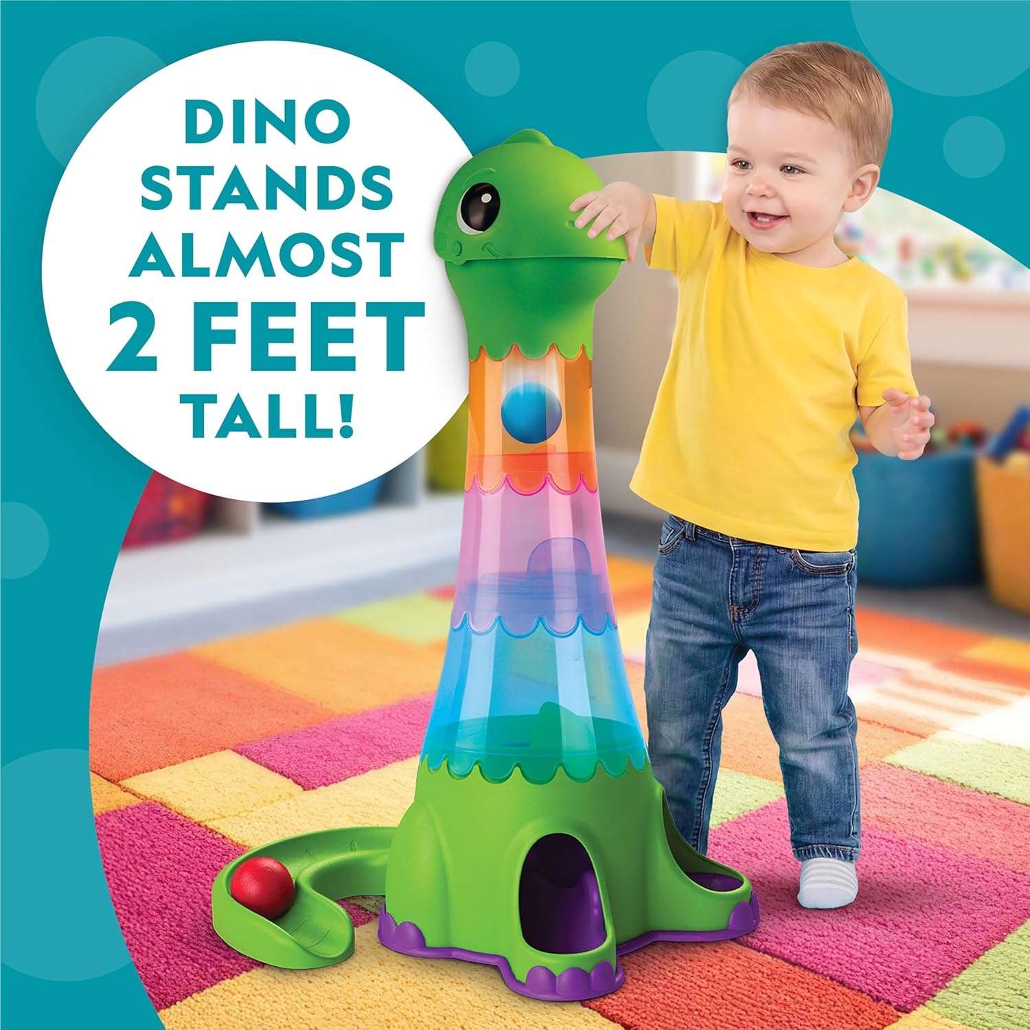 National Geographic Kids Dino Stacking Tower Ball Drop Toy for 1-3+ Year Old Boys and Girls – 2-Foot Tall Dinosaur Ball Drop Tower with Stacking Play, Toddler Cause-and-Effect Toy, Includes 3 Balls