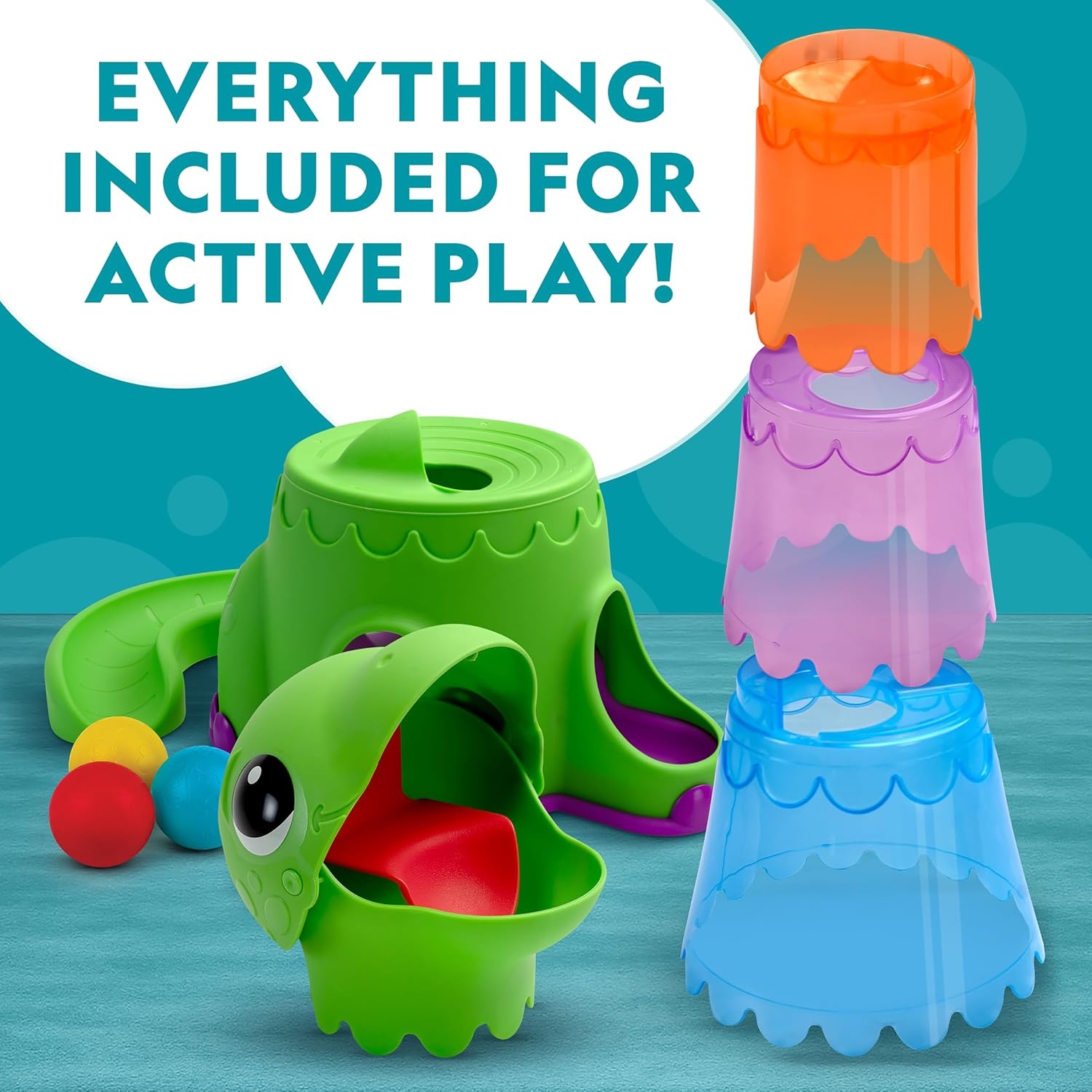 National Geographic Kids Dino Stacking Tower Ball Drop Toy for 1-3+ Year Old Boys and Girls – 2-Foot Tall Dinosaur Ball Drop Tower with Stacking Play, Toddler Cause-and-Effect Toy, Includes 3 Balls