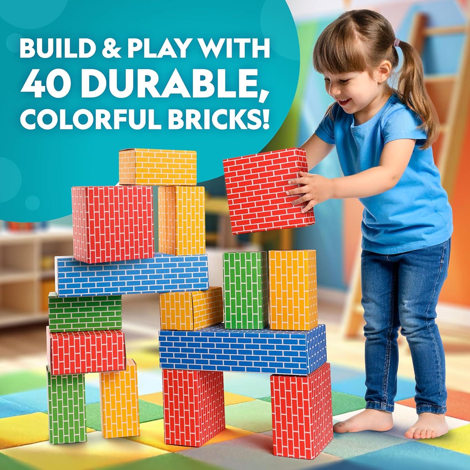 National Geographic Jumbo Cardboard Building Blocks – 45-Pc. Extra-Thick Cardboard Bricks for Kids, Build a Castle Play House, Indoor Playhouse, Large Building Blocks, Kids Giant Blocks(40 Piece – Original)