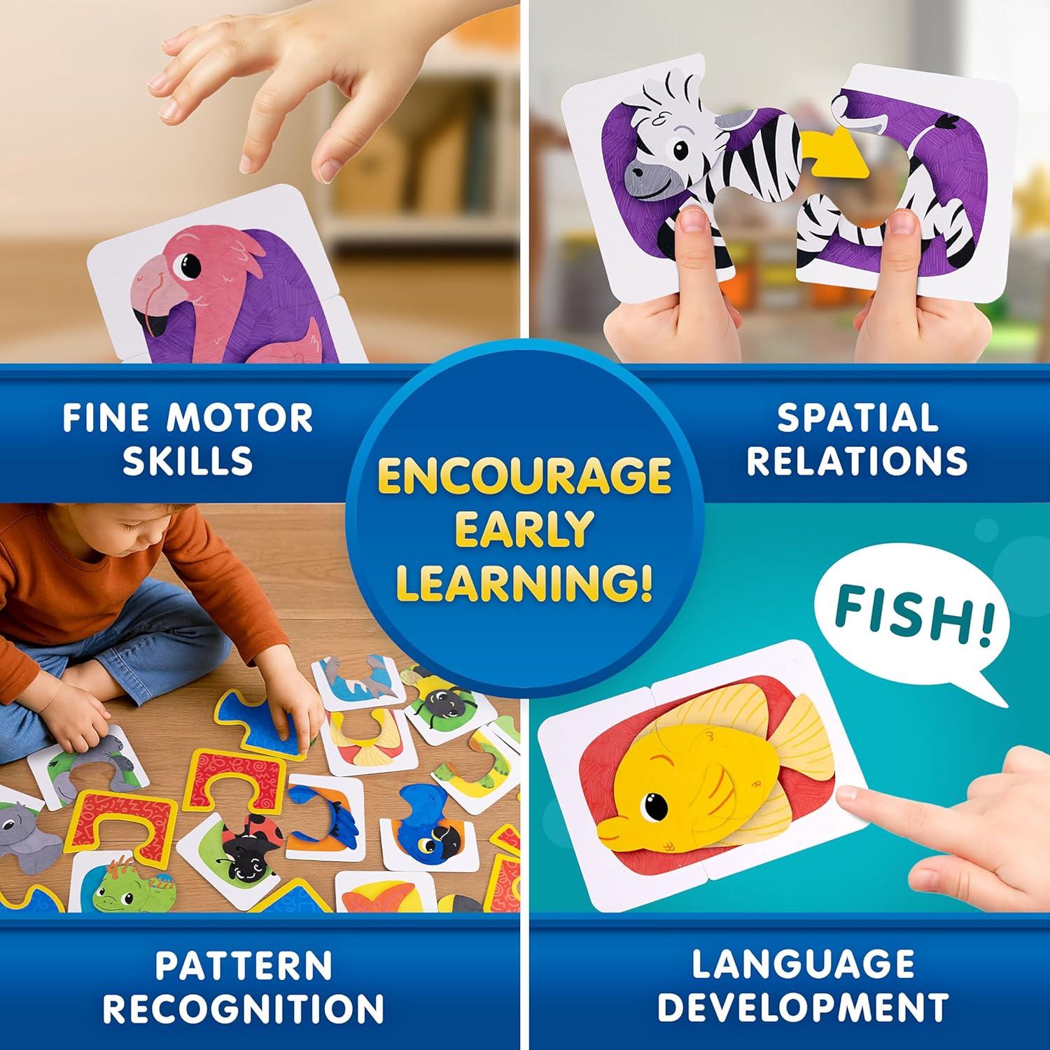 National Geographic Kids Animal Puzzle Games – 50 Matching Puzzle Cards, 4 Educational Matching Games, Portable Early Learning Game Set with Play & Learn Booklet