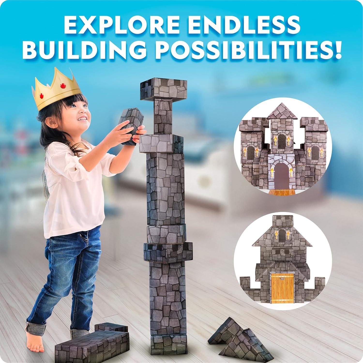 National Geographic Jumbo Cardboard Building Blocks – 45-Pc. Extra-Thick Cardboard Bricks for Kids, Build a Castle Play House, Indoor Playhouse, Large Building Blocks, Kids Giant Blocks(45 Piece – Castle)